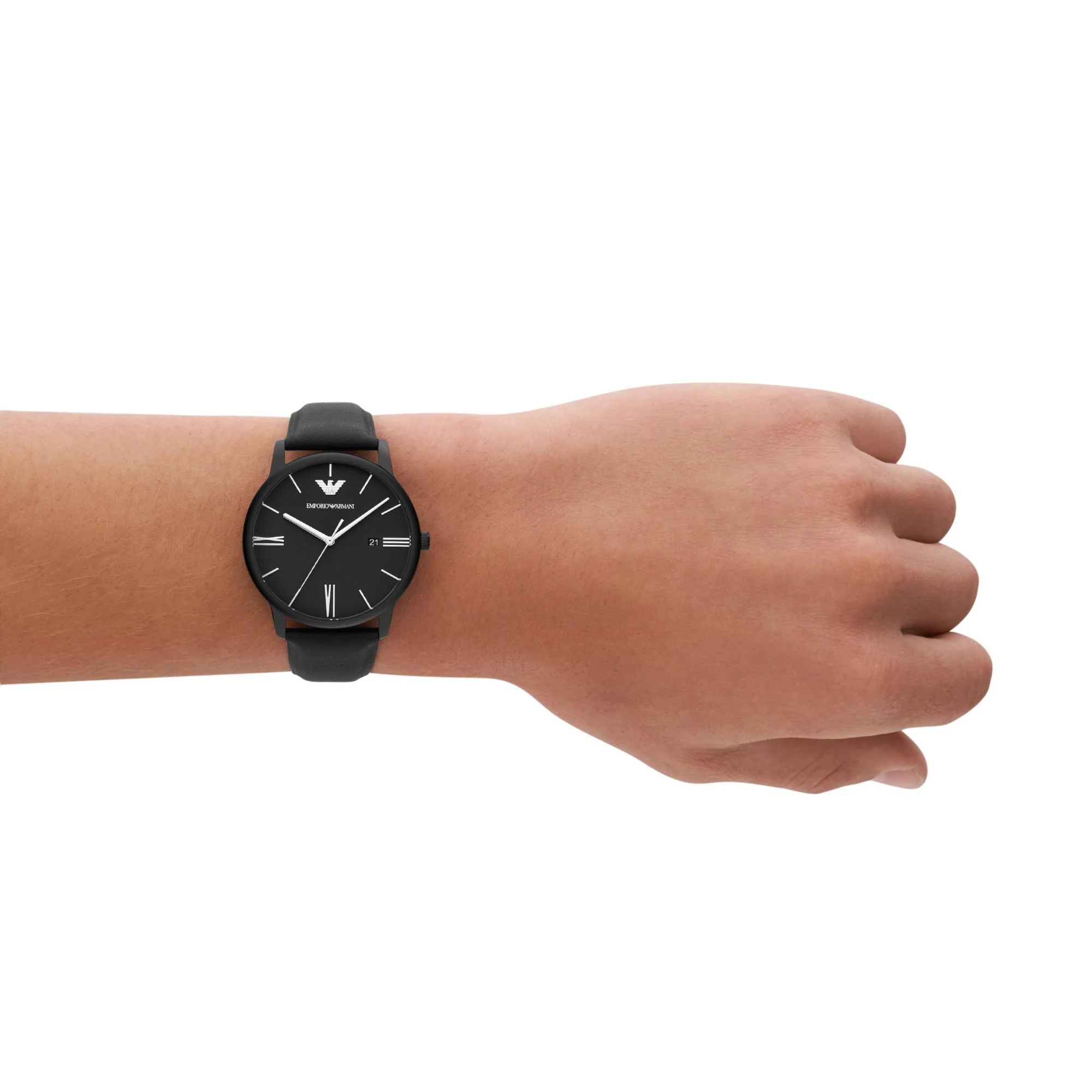 Emporio Armani Three-Hand Date Black Leather Watch Men’s AR11573 - Image 4