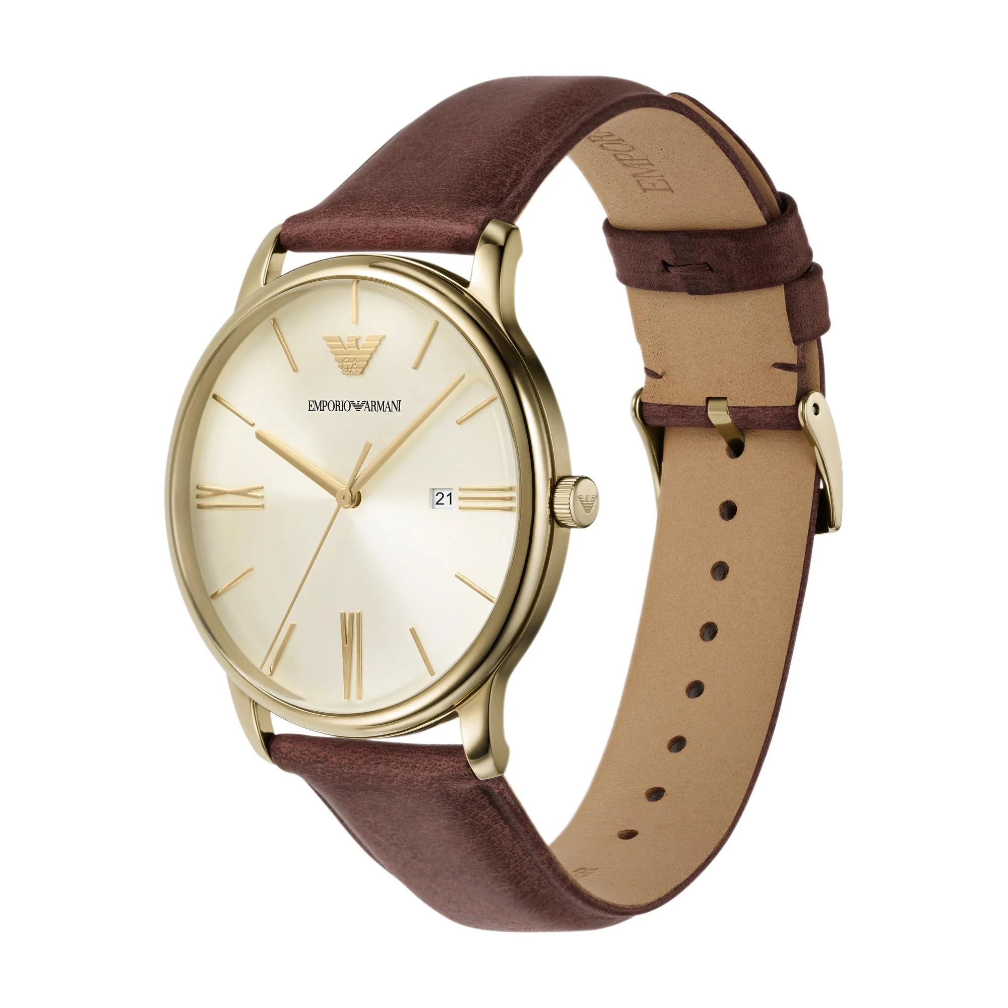 Emporio Armani Date Brown Leather Champagne Dial Men’s Watch AR11610 - Image 11