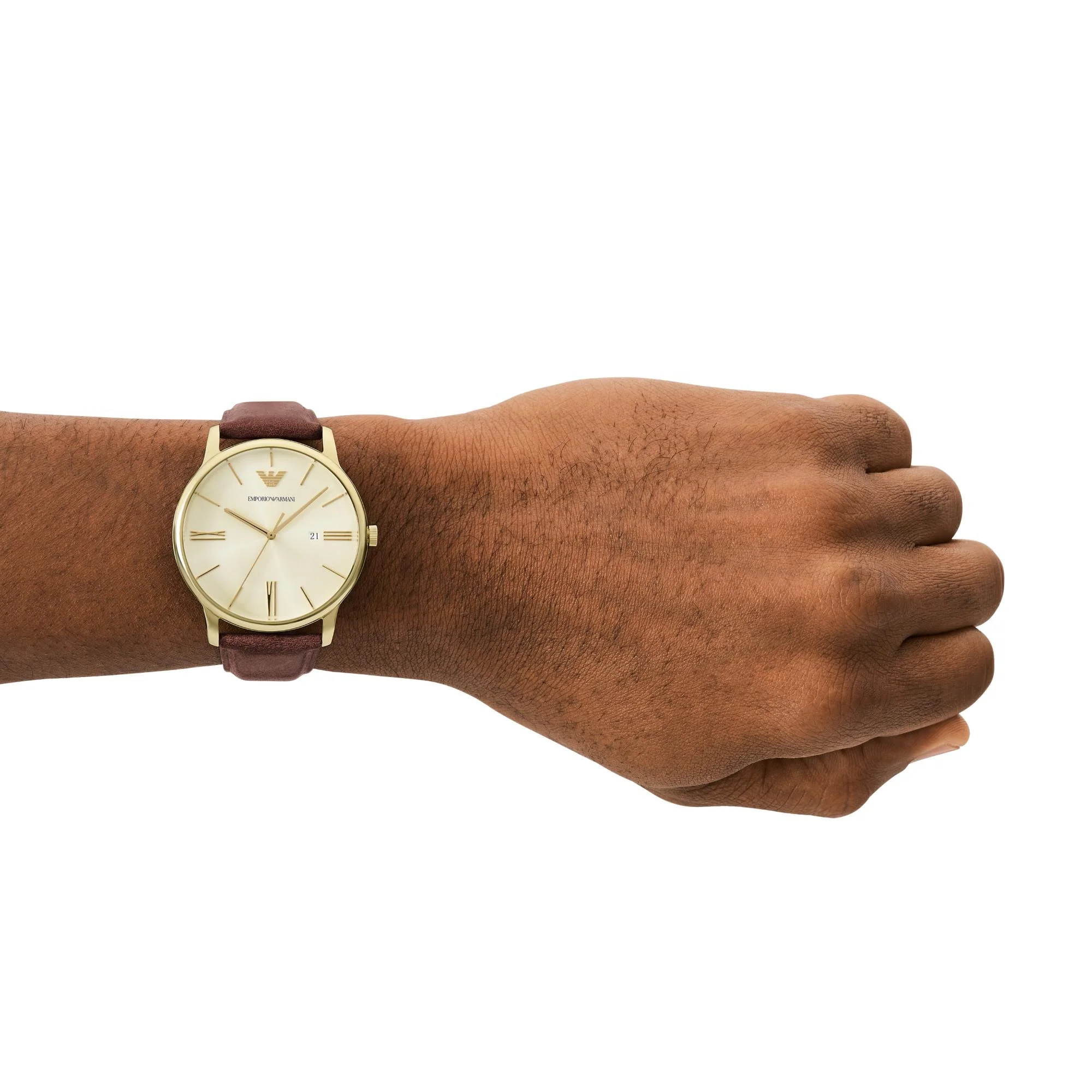Emporio Armani Date Brown Leather Champagne Dial Men’s Watch AR11610 - Image 12