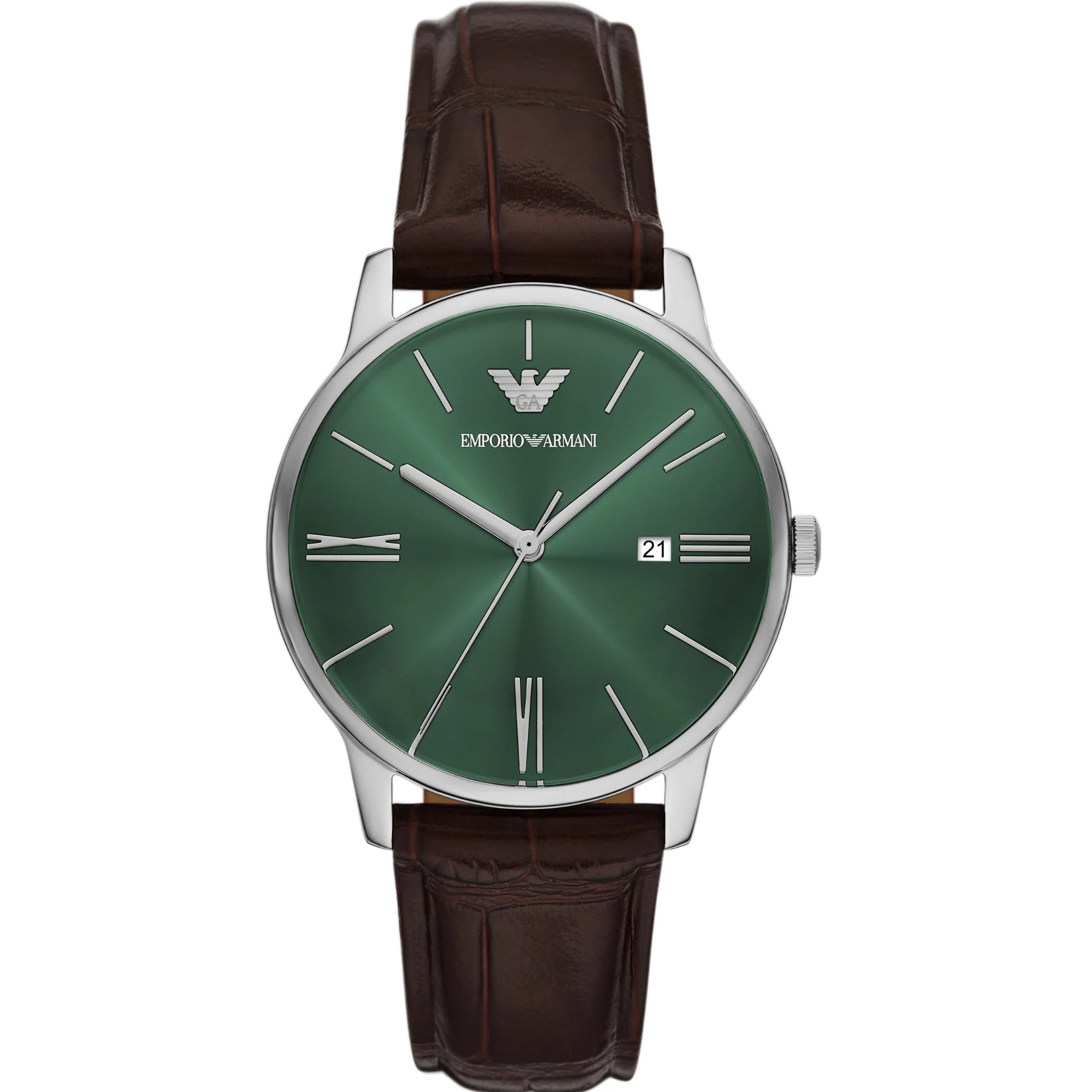 Emporio Armani Green Dial Brown Leather Strap Men's Watch AR11672