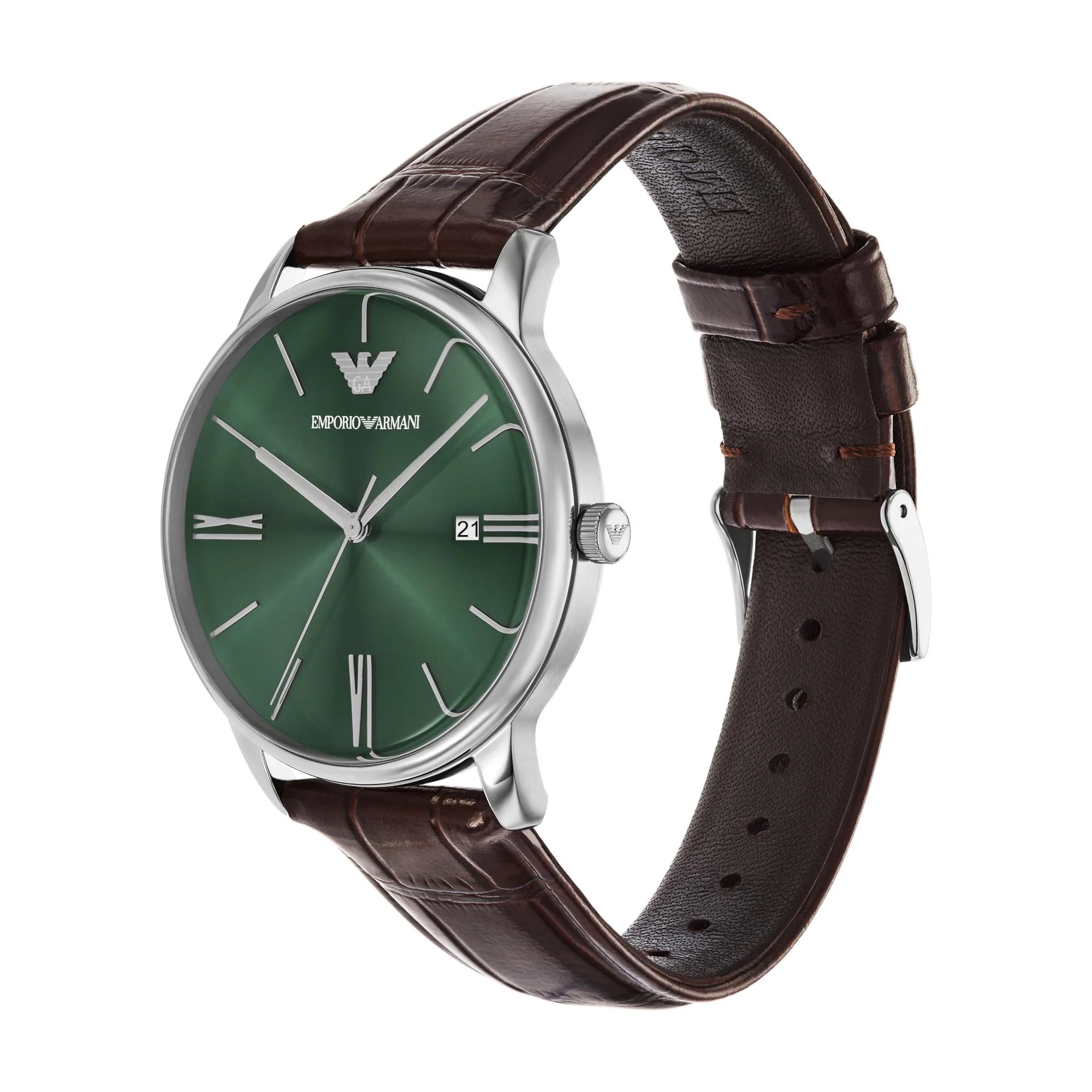 Emporio Armani Green Dial Brown Leather Strap Men's Watch AR11672 - Image 2
