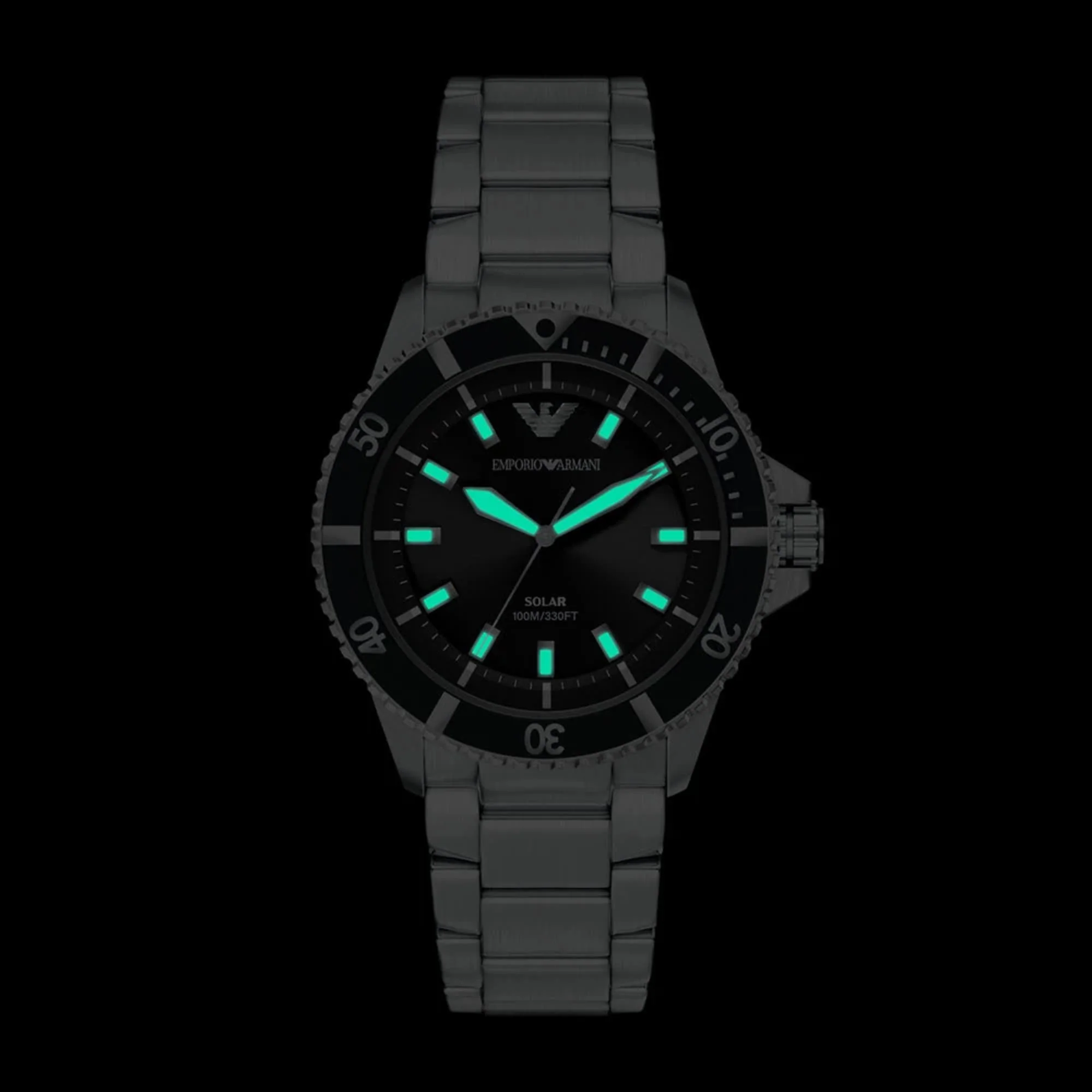 Emporio Armani World Explorer Solar Power Black Dial Steel Strap Men's Watch AR11787 - Image 2