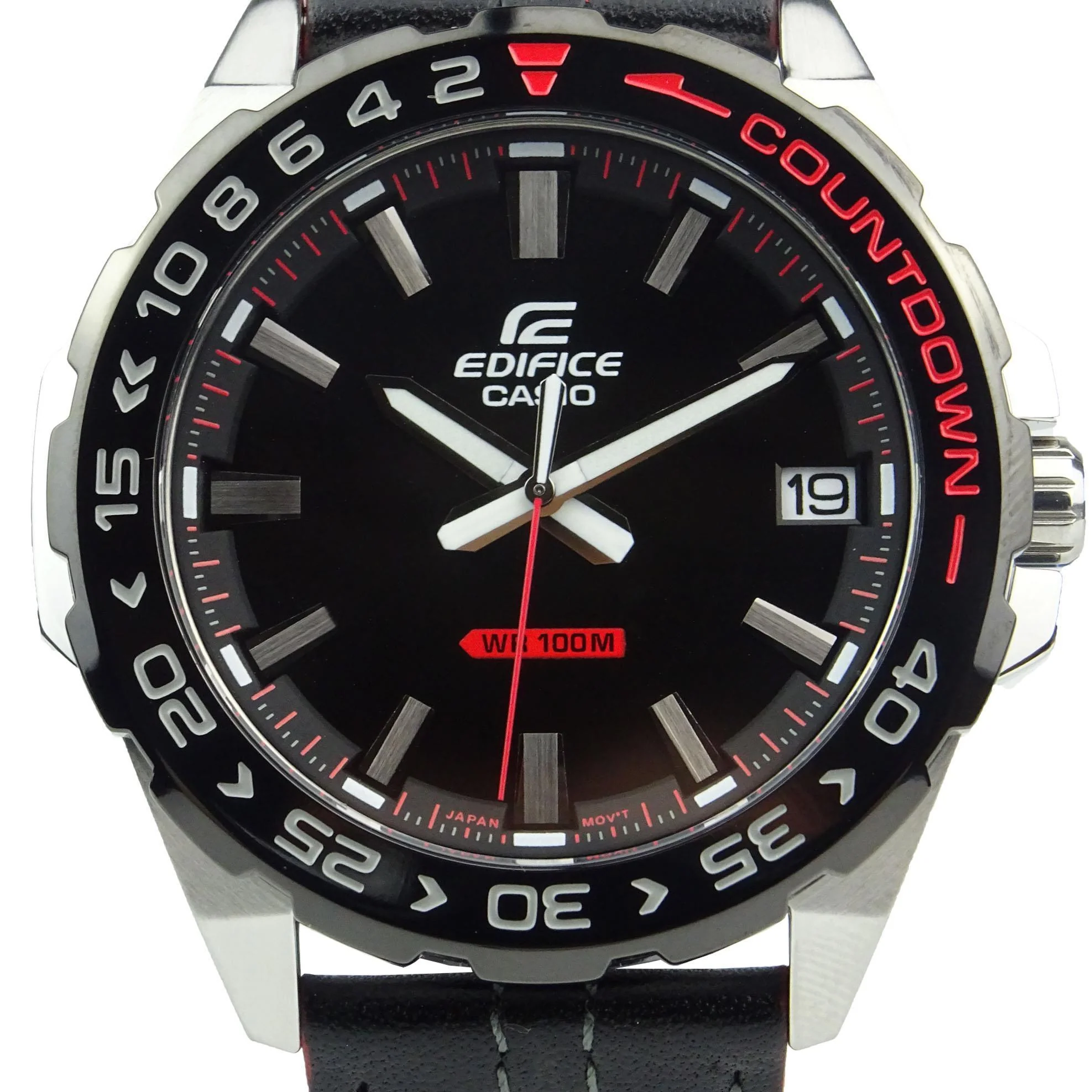 EX-DISPLAY Casio Edifice Quartz Countdown Bezel Stainless Steel Case Black Leather Strap Men's Watch EFV-120BL-1AVUEF - ED - Image 2