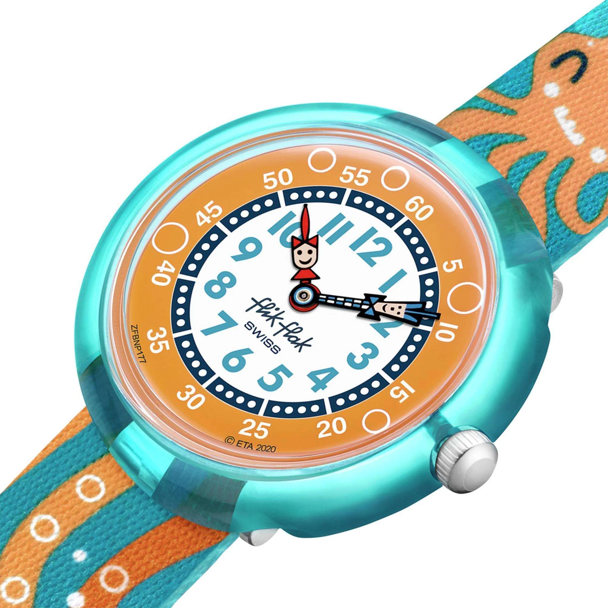 Flik Flak Ten-Tickles Quartz White Dial Green Recycled PET Strap Kids Watch FBNP177 - Image 3