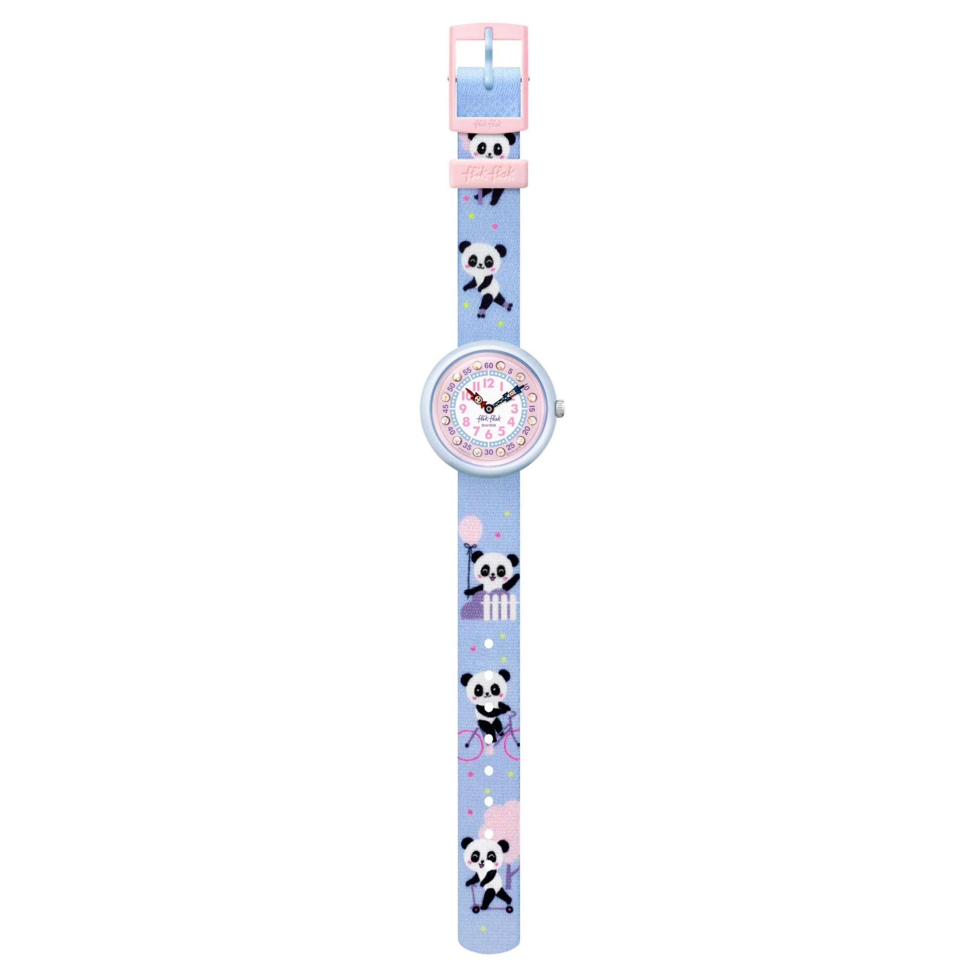 Flik Flak City of Life Pandi Panda Quartz Movement Pink Dial Textile Bracelet Kids Watch FBNP163 - Image 4