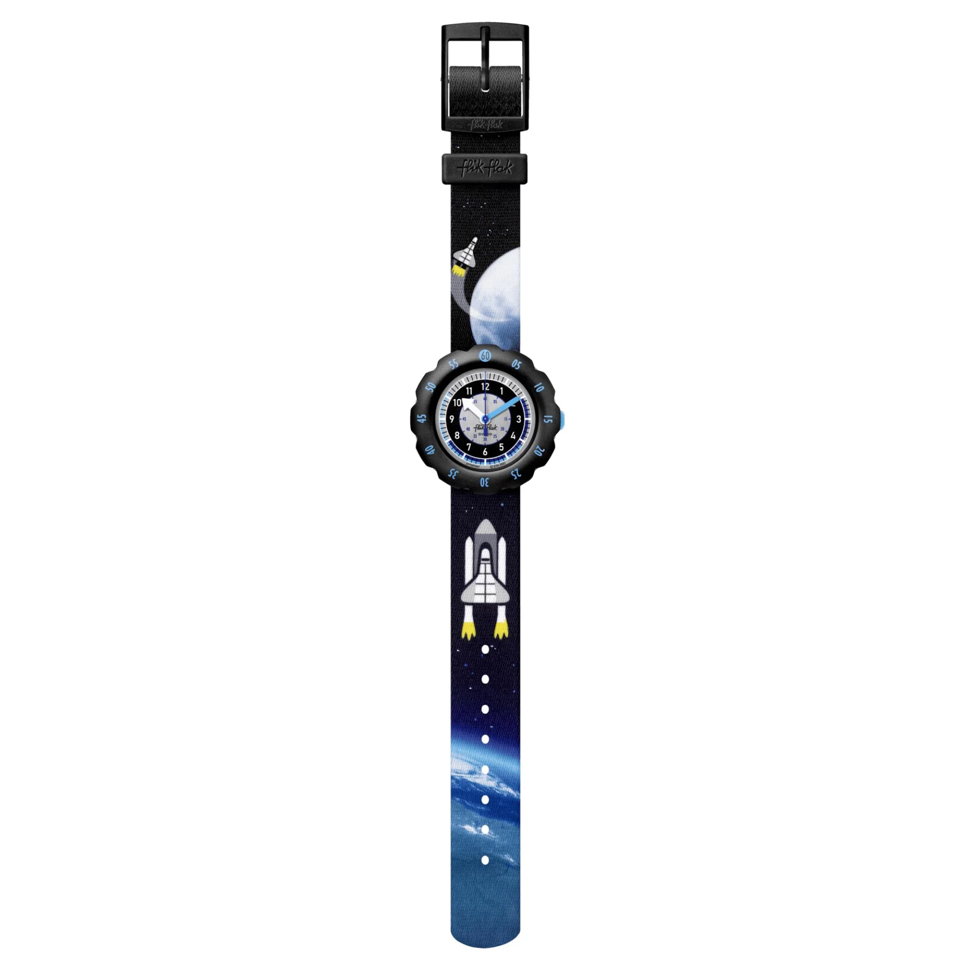 Flik Flak Moon and Back Two Tone Dial Black Textile Strap Children’s Watch FPSP057 - Image 6