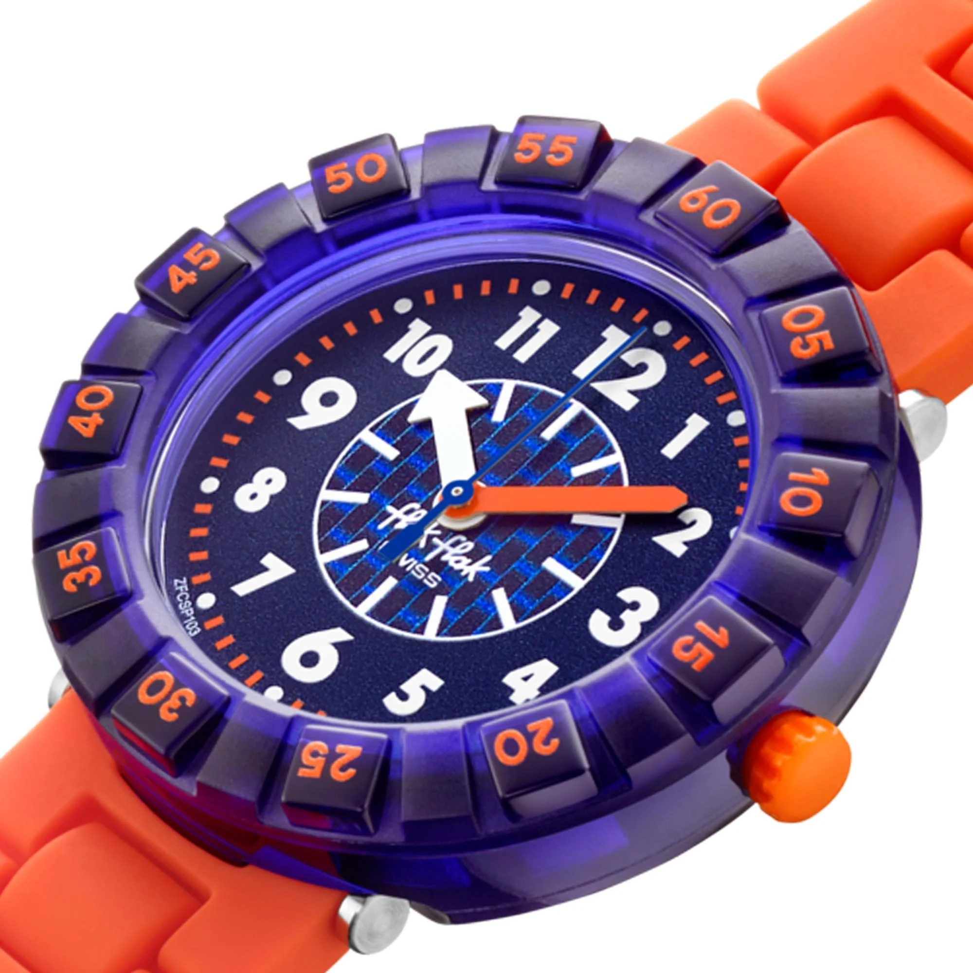 Flik Flak Orangebrick Quartz Blue Dial Orange Silicone Strap Children’s Watch FCSP103 - Image 4