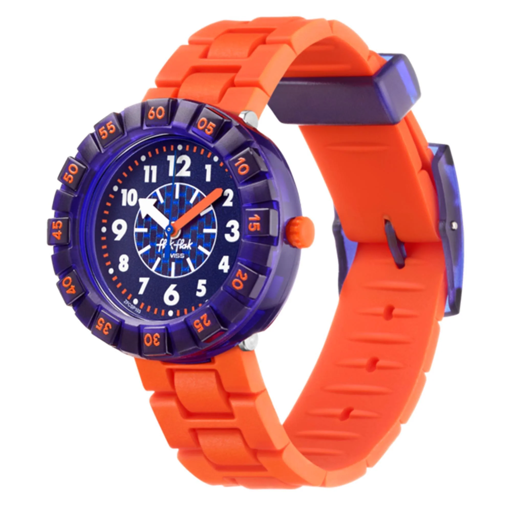 Flik Flak Orangebrick Quartz Blue Dial Orange Silicone Strap Children’s Watch FCSP103 - Image 6
