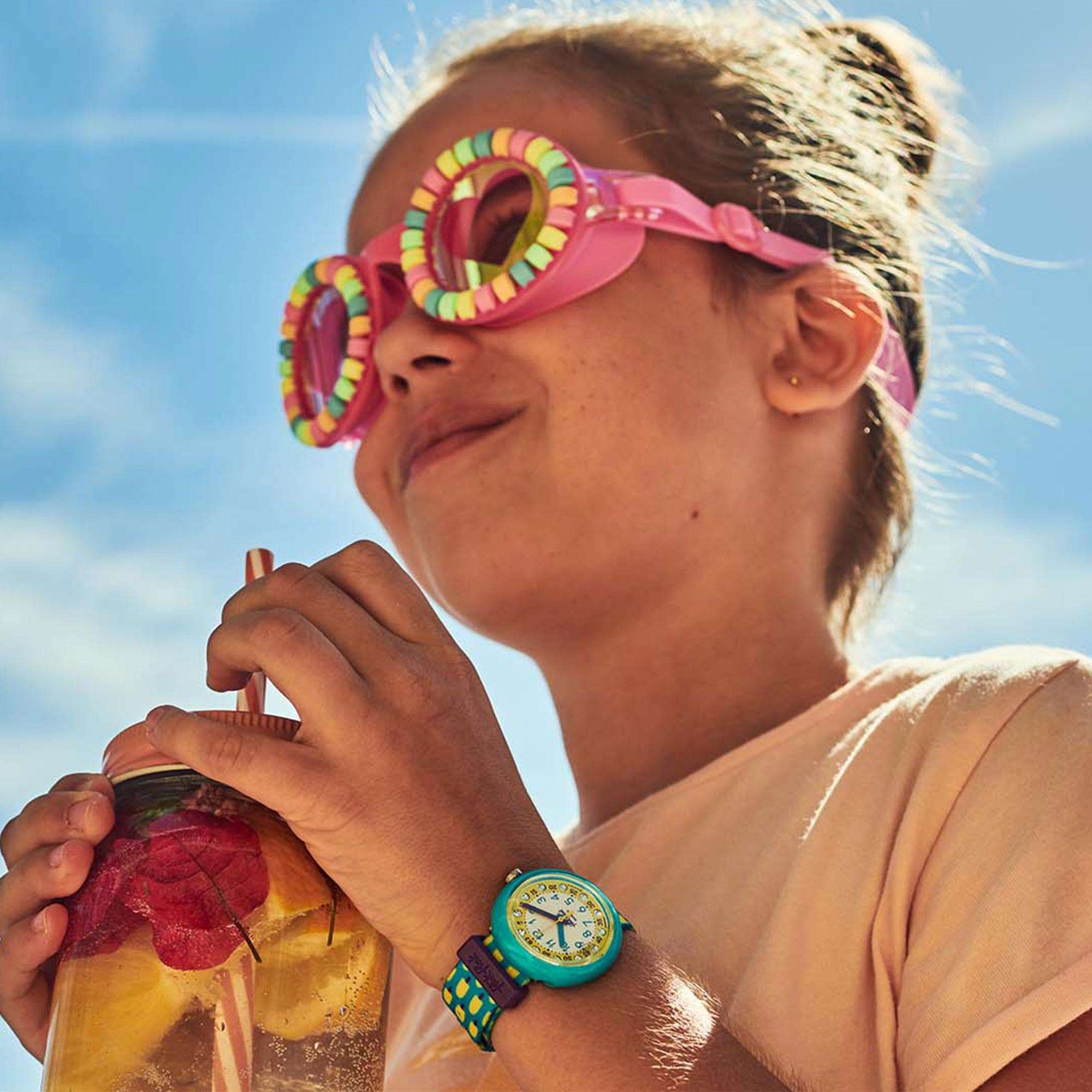 Flik Flak Pool in Miami Lemon Freeze Quartz Movement Yellow Dial Textile Bracelet Kids Watch FPNP062 - Image 4