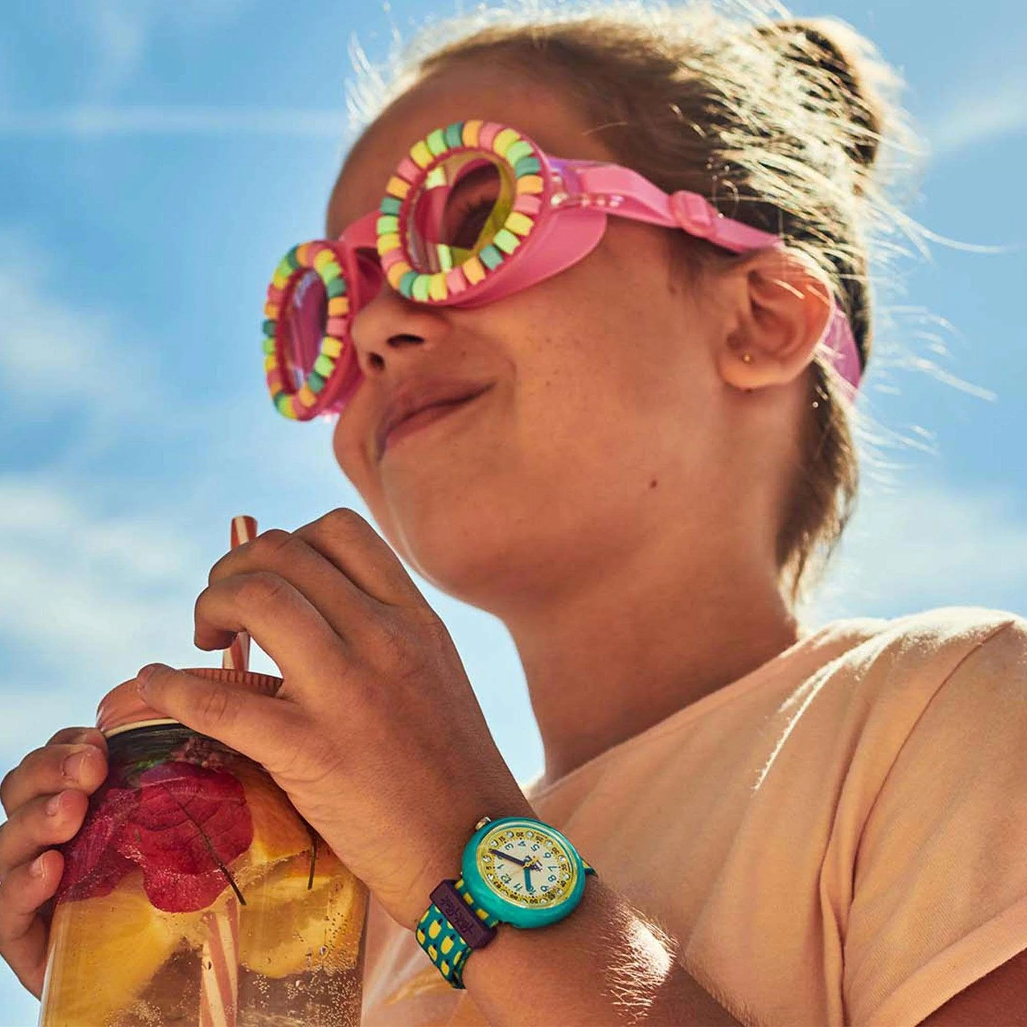 Flik Flak Pool in Miami Lemon Freeze Quartz Movement Yellow Dial Textile Bracelet Kids Watch FPNP062 - Image 8
