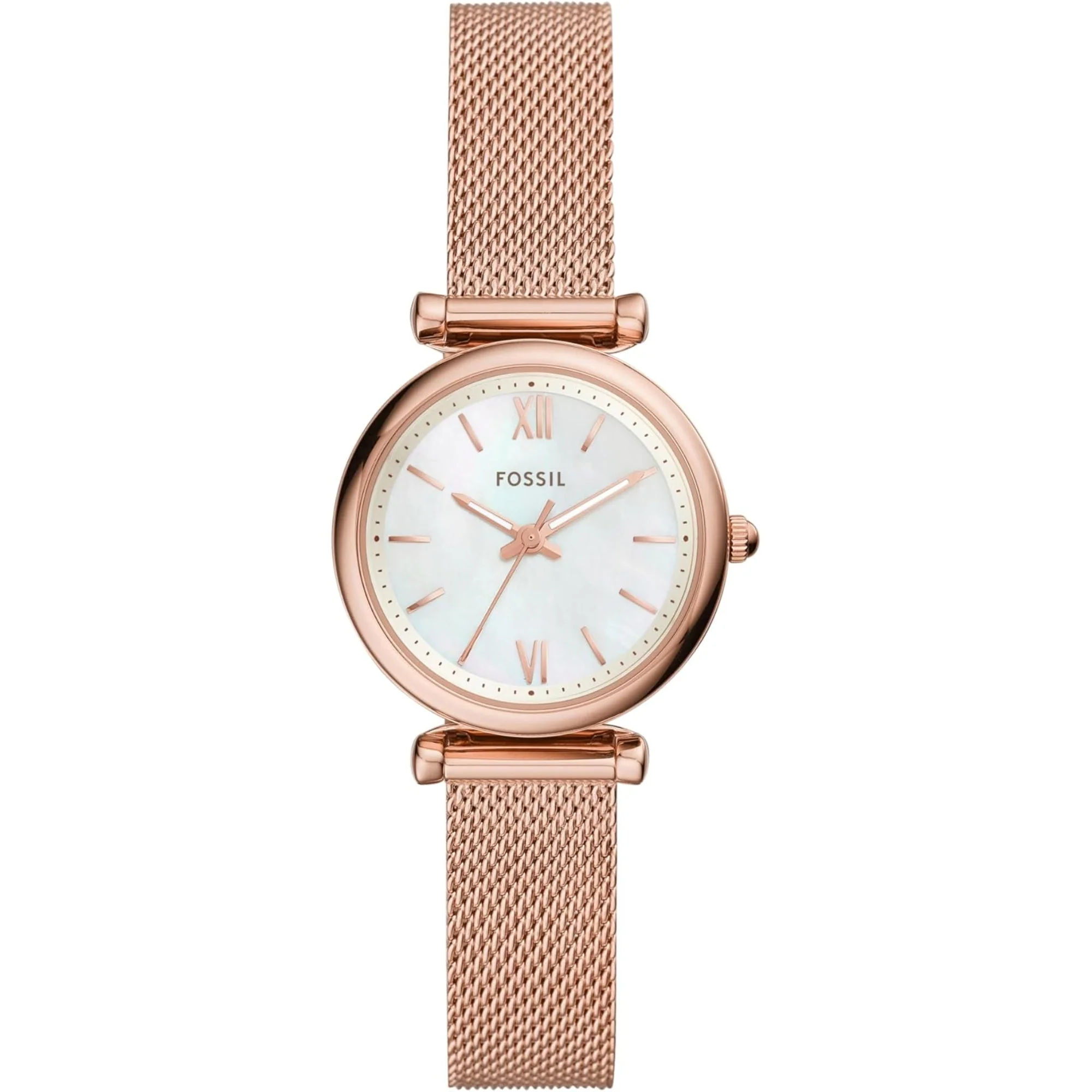Fossil Carlie Mini Rose Gold-Tone Stainless Steel Mesh Bracelet White Mother of Pearl Dial Women's Watch ES4433 - Image 5