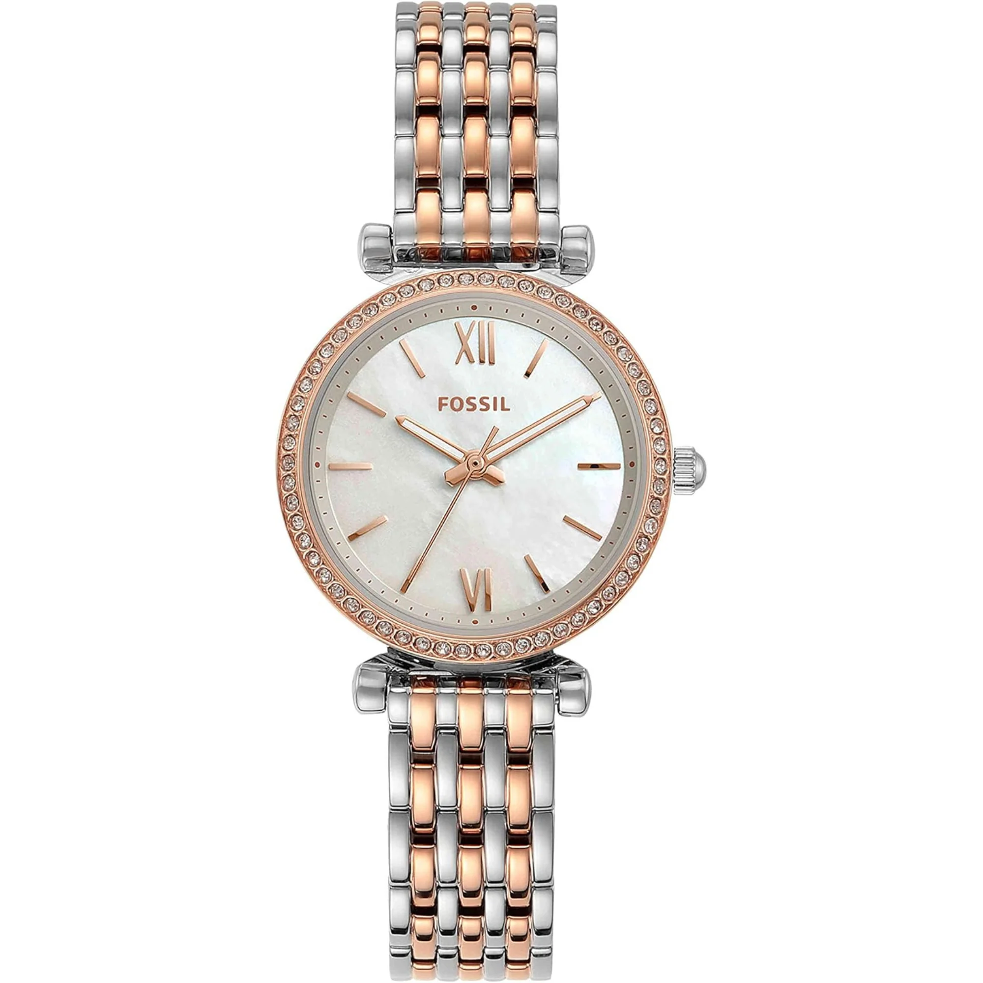 Fossil Carlie Mini White Mother of Pearl Dial Steel Strap Women's Watch ES4649
