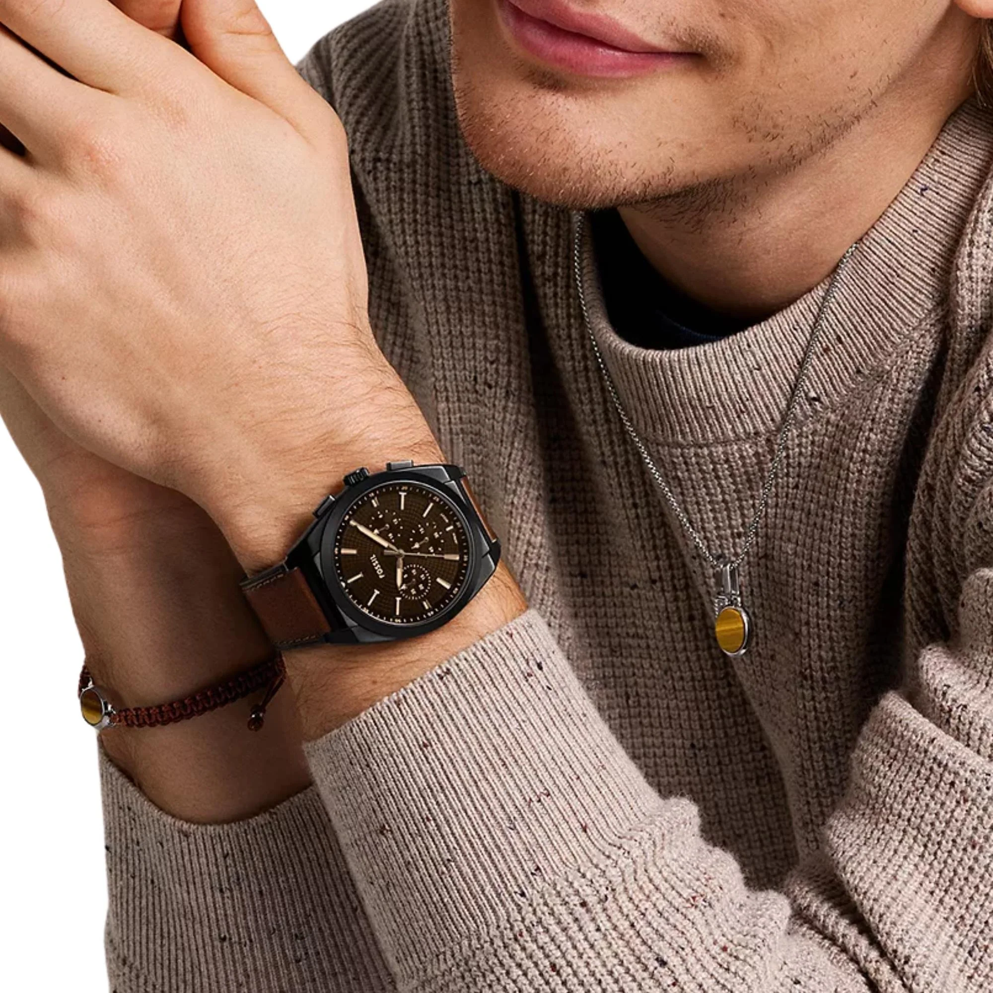 Fossil Everett Chronograph Black Dial Leather Strap Men's Watch FS6108 - Image 2