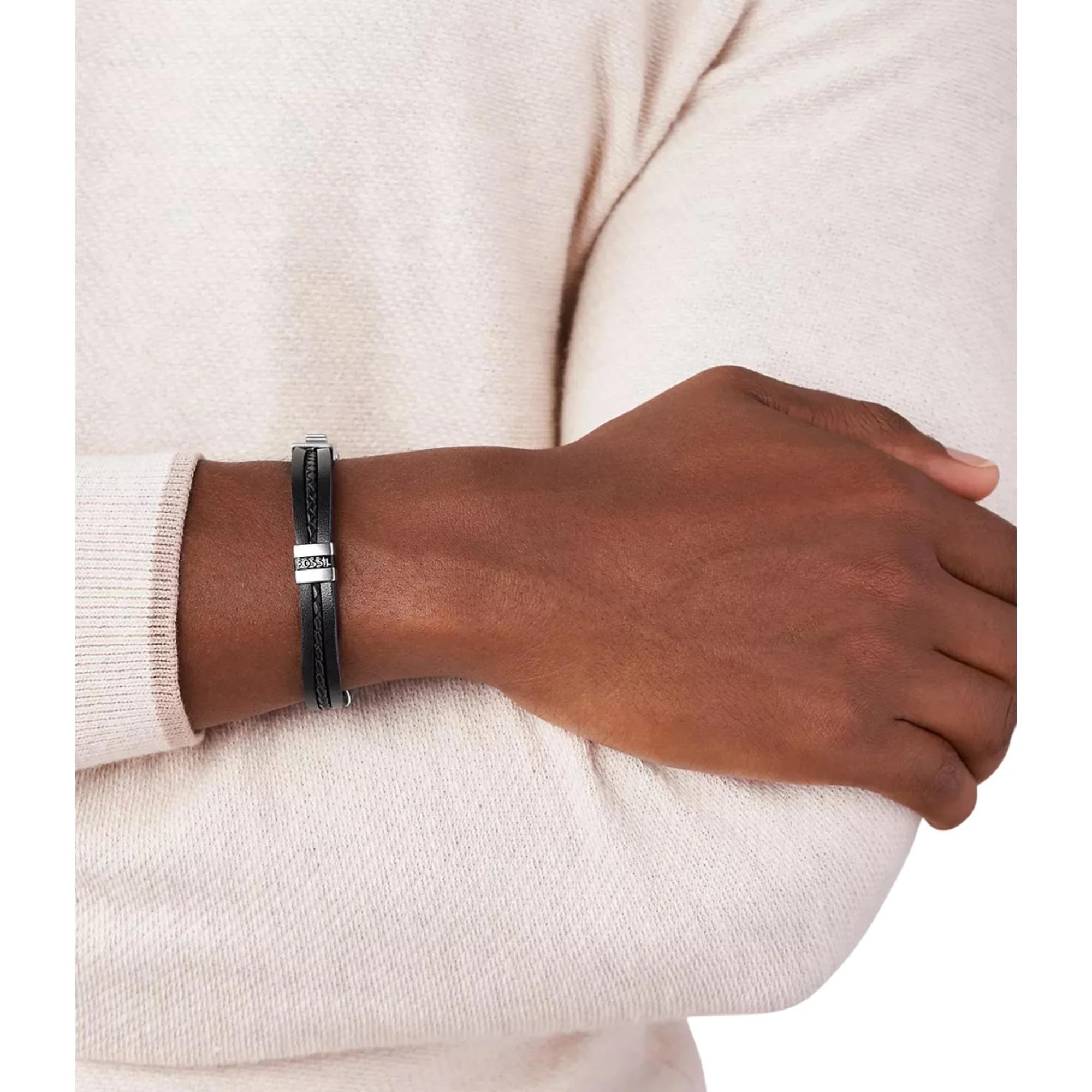 Fossil Leather Essentials Black Multi-Strand Leather Bracelet JF03686040 - Image 2