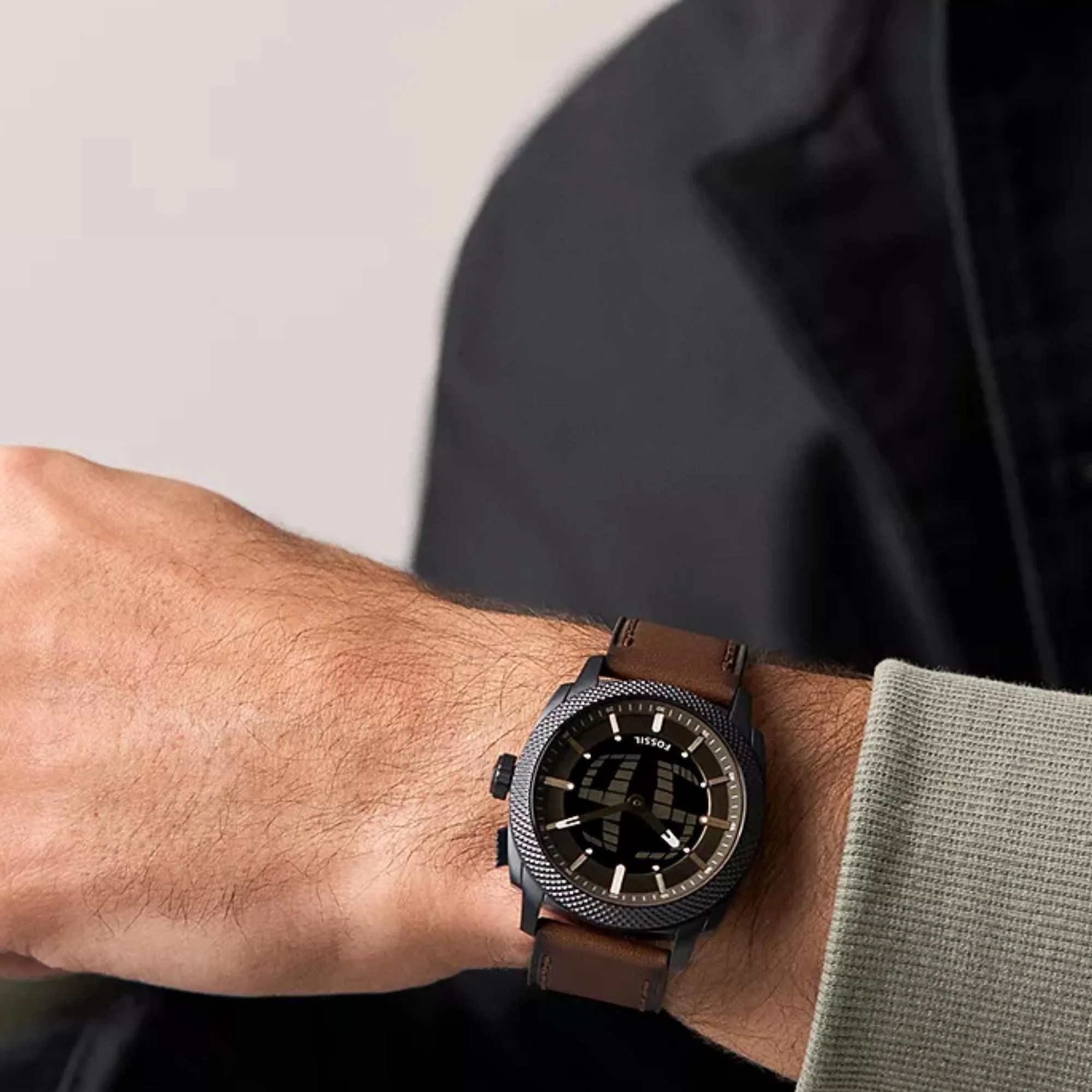 Fossil Machine Big Tic Digi-Analogue Black Dial Leather Strap Men's Watch FS6165 - Image 2