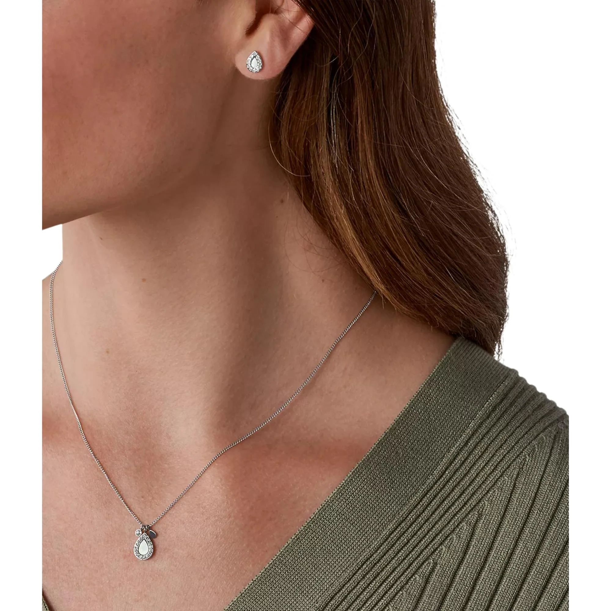 Fossil Merrit Mothers Day Mother-of-Pearl Stainless Steel Pendant Necklace and Earrings Women's Set JF03765040 - Image 2
