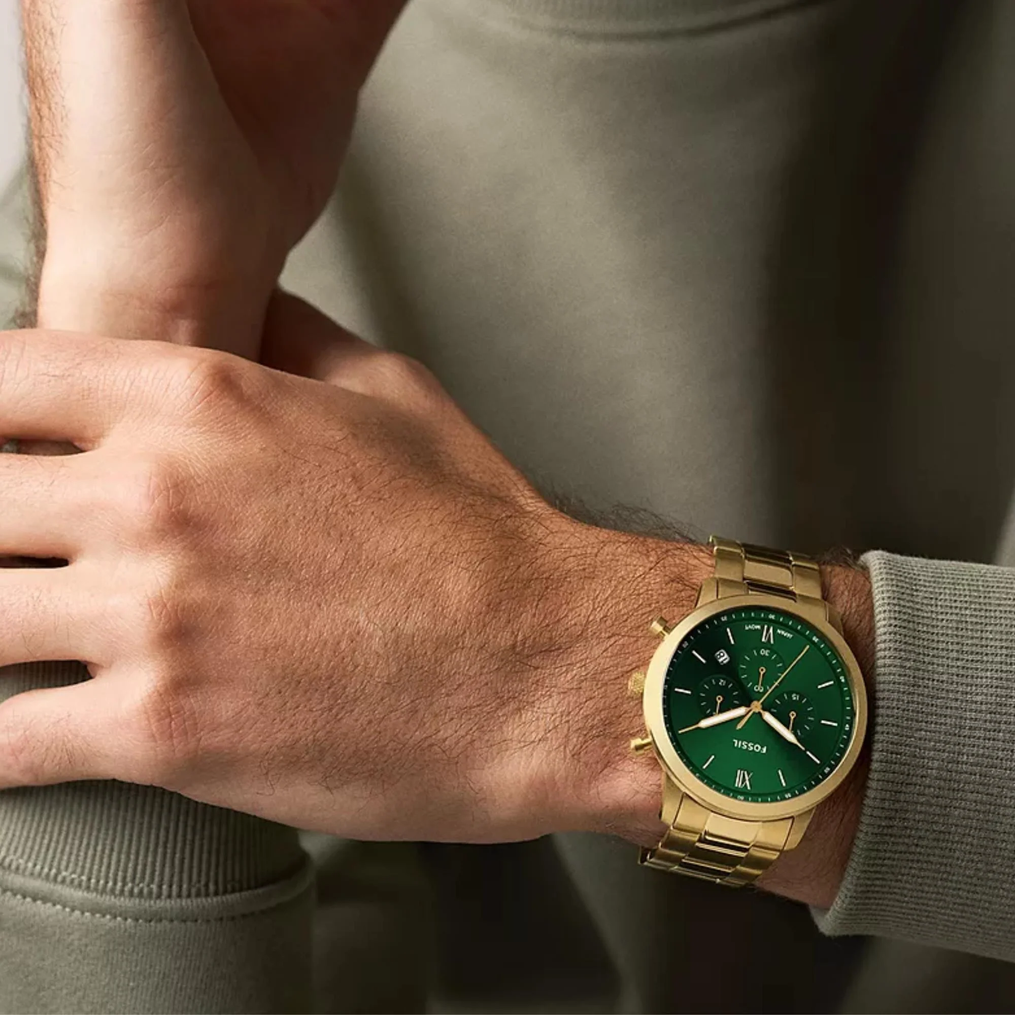 Fossil Neutra Chronograph Green Dial Steel Strap Men's Watch FS6164 - Image 2