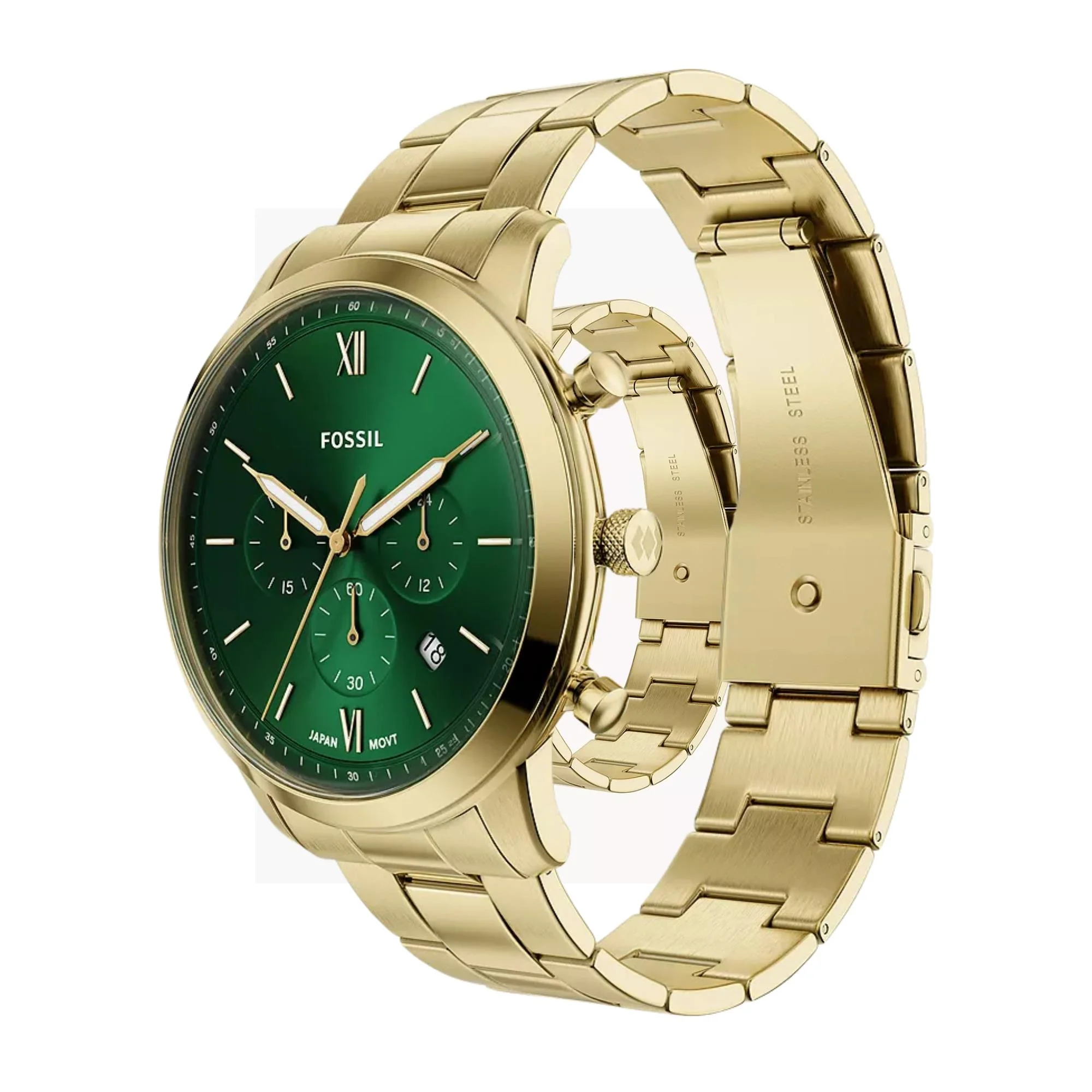 Fossil Neutra Chronograph Green Dial Steel Strap Men's Watch FS6164 - Image 3