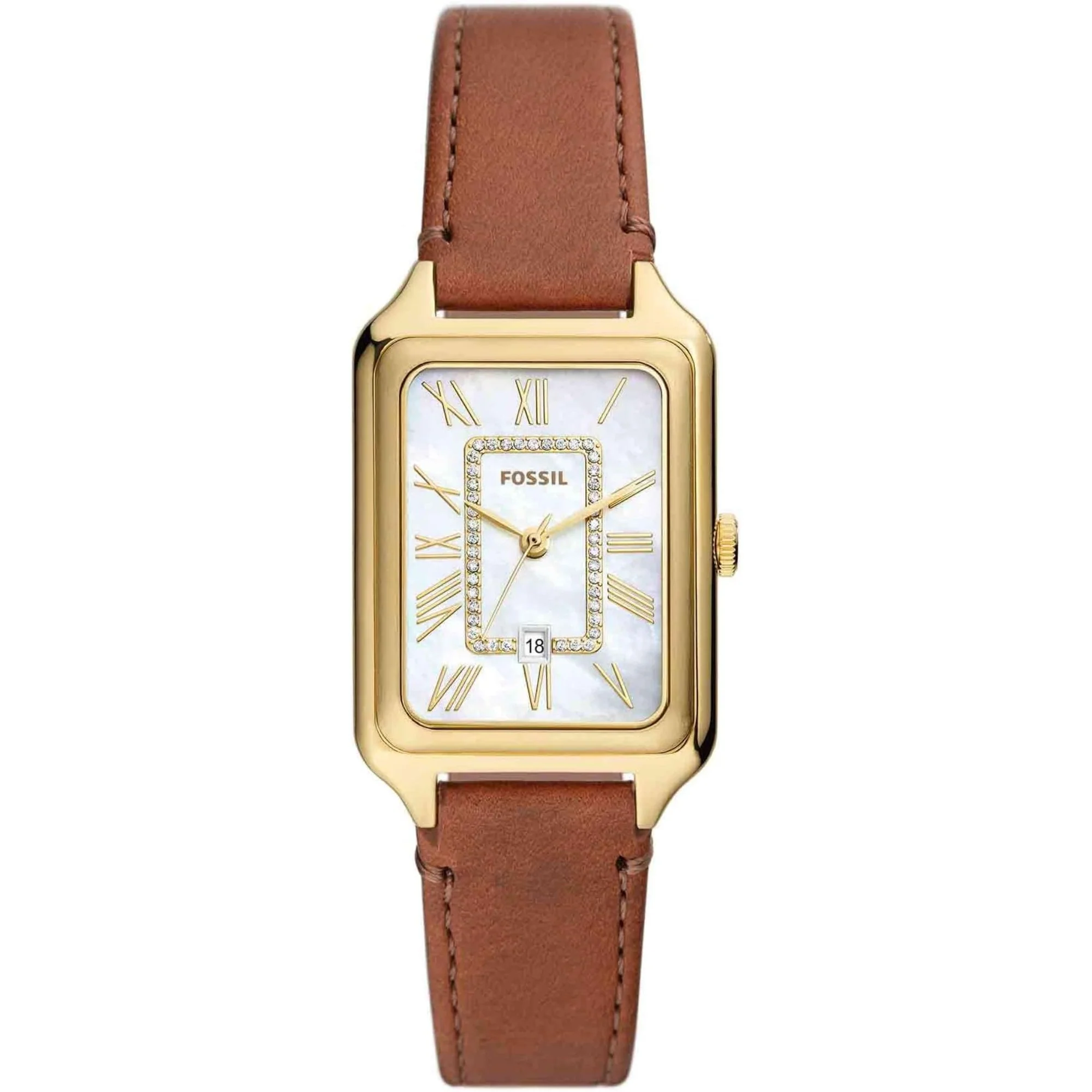 Fossil Raquel Date Medium Brown Leather White Mother of Pearl Dial Women’s Watch ES5307 - Image 7