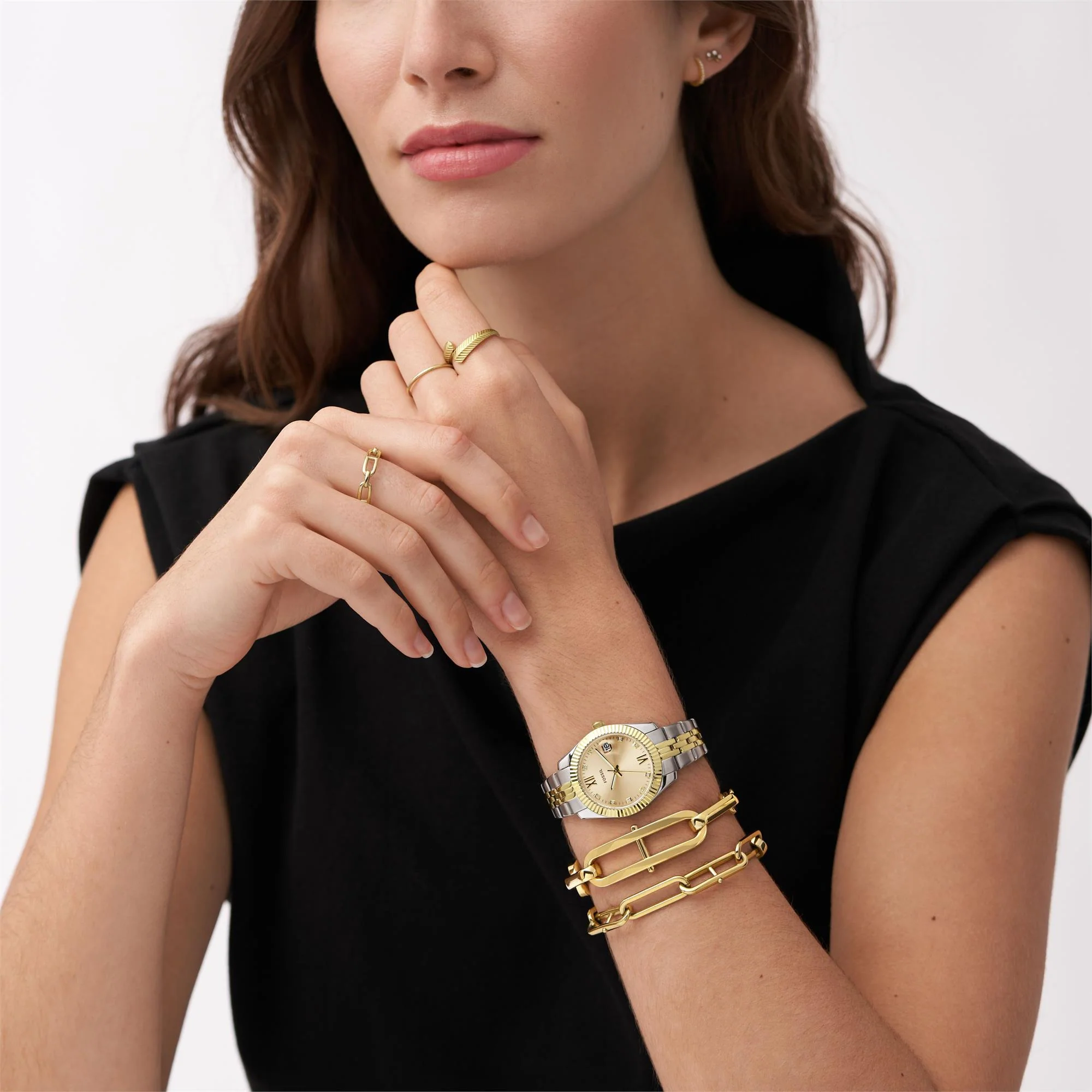 Fossil Scarlette Mini Two-Tone Stainless Steel Bracelet Gold Dial Women's Watch ES4949 - Image 4