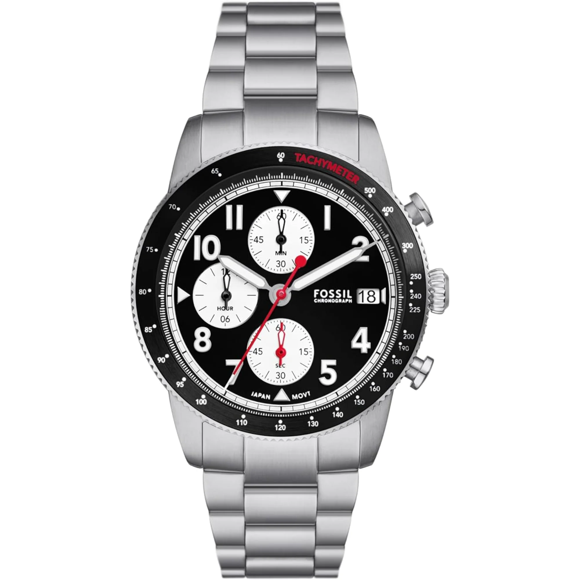 Fossil Sport Tourer Chronograph Black Dial Steel Strap Men's Watch FS6045