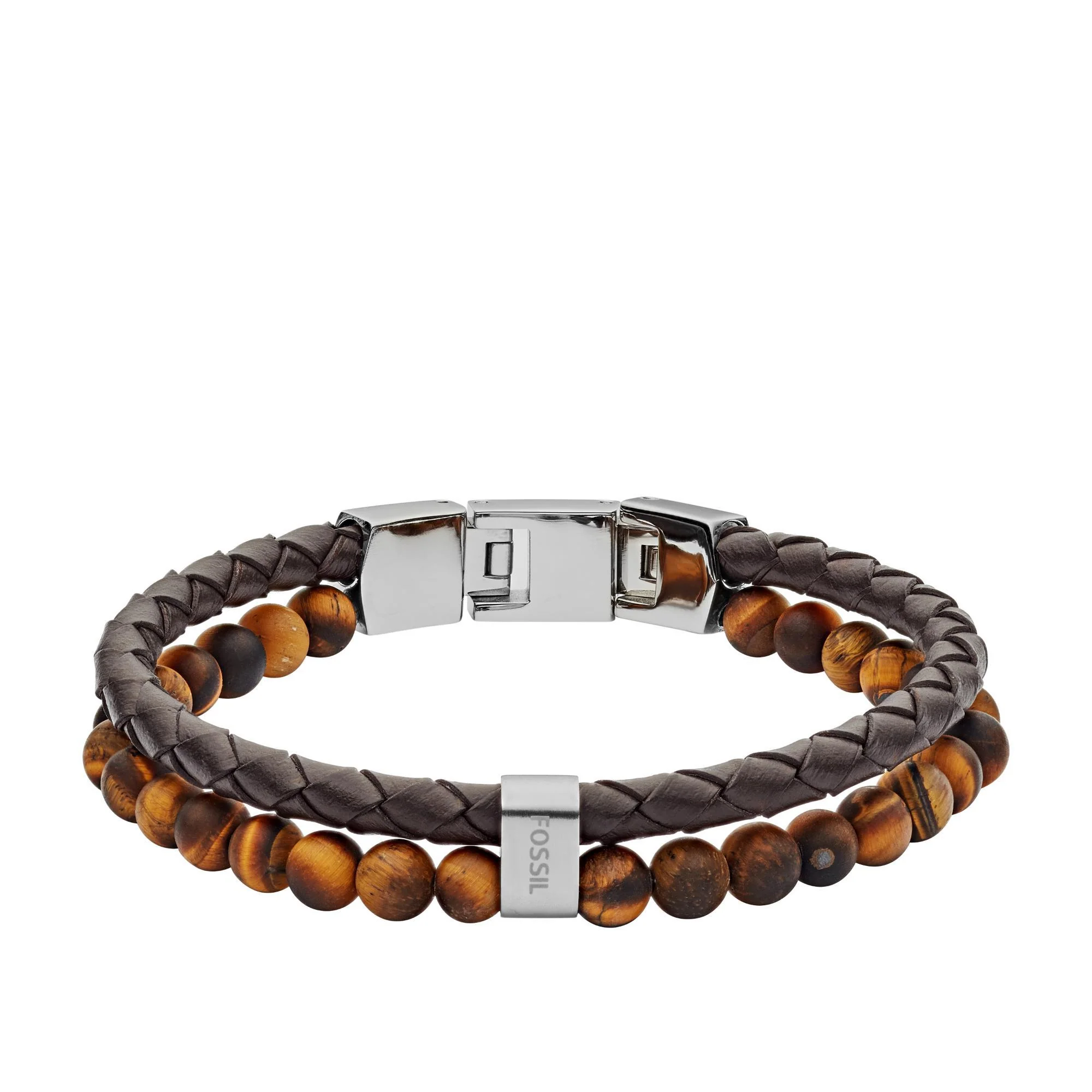 Fossil Tiger’s Eye and Brown Leather Bracelet Men’s JF03118040 - Image 3
