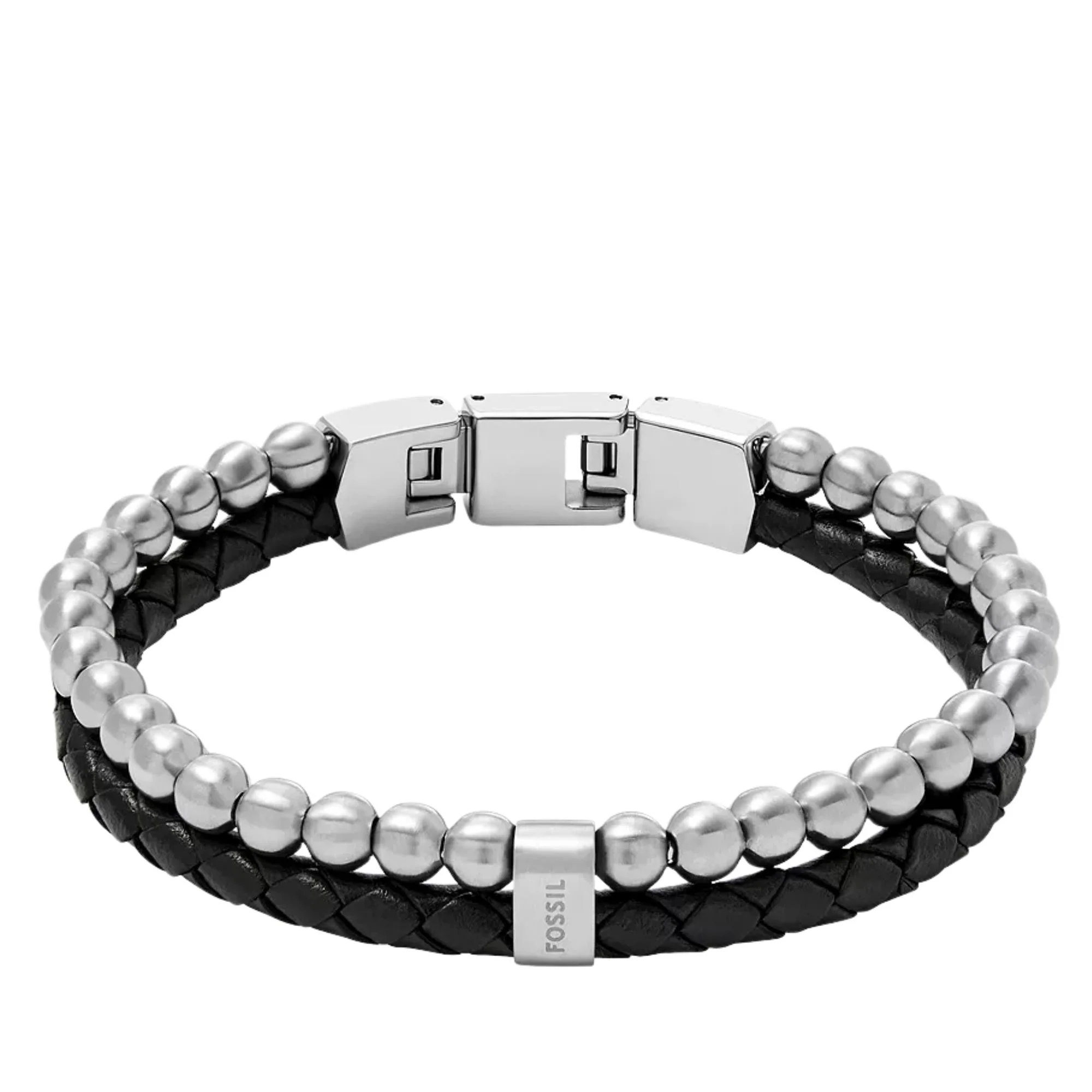 Fossil Townsman Beads Black Leather Multi-Strand Men's Bracelet JF04855040