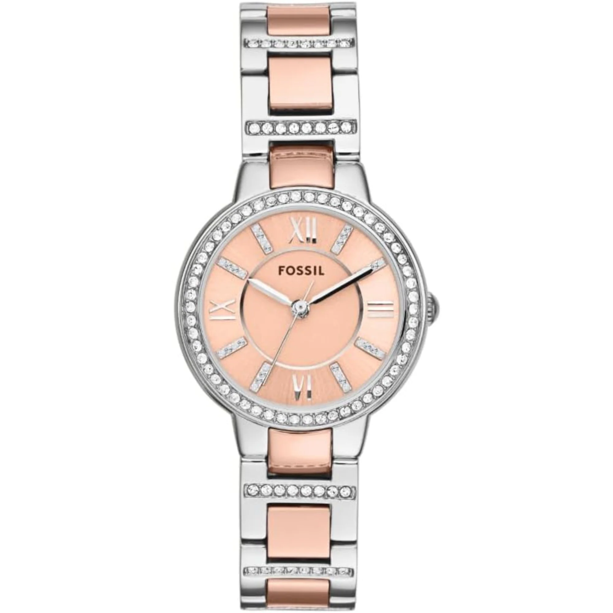 Fossil Virginia Quartz Rose Gold Dial Steel Strap Women's Watch ES3405