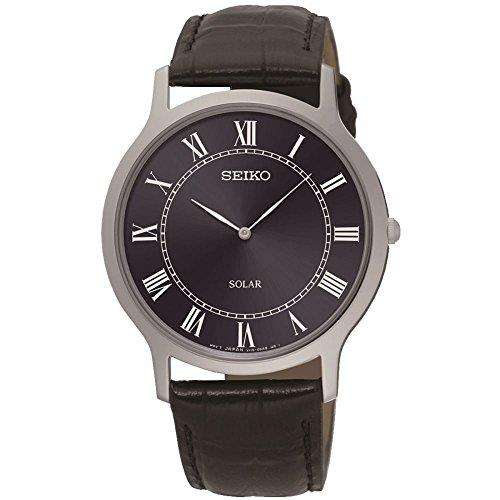 Seiko Solar Black Leather Strap Blue Dial Men's Watch SUP867P1