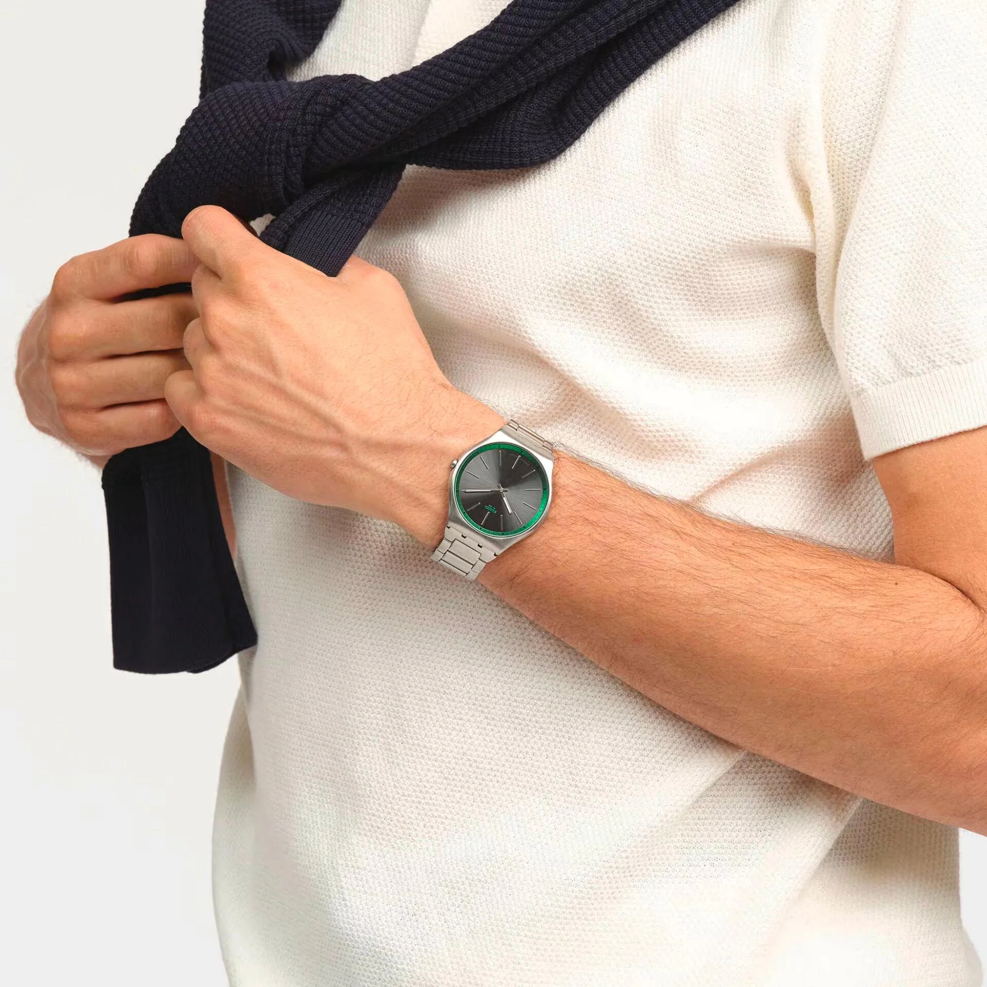Swatch Green Graphite Quartz Black Dial Steel Strap Unisex Watch SS07S128G - Image 2