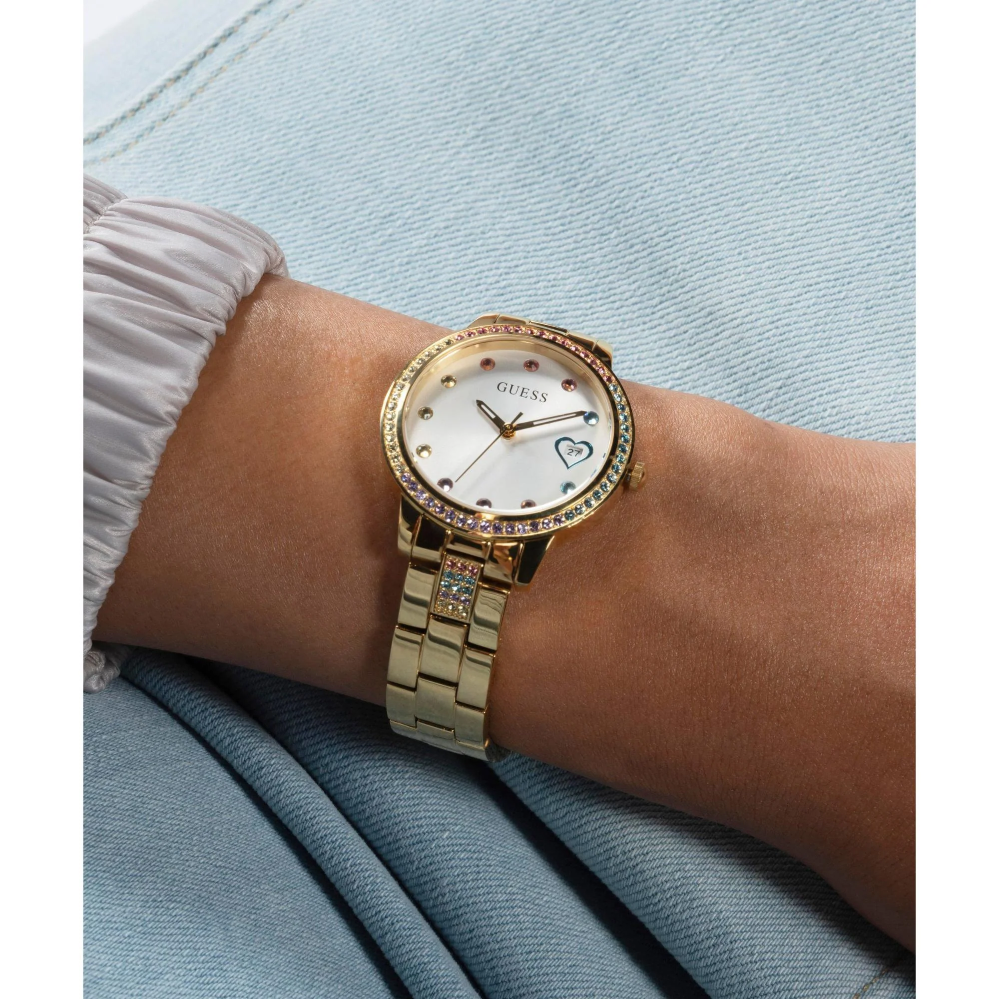 GUESS Gold Tone Date Stainless Steel White Dial Ladies Watch GW0657L21 - Image 7