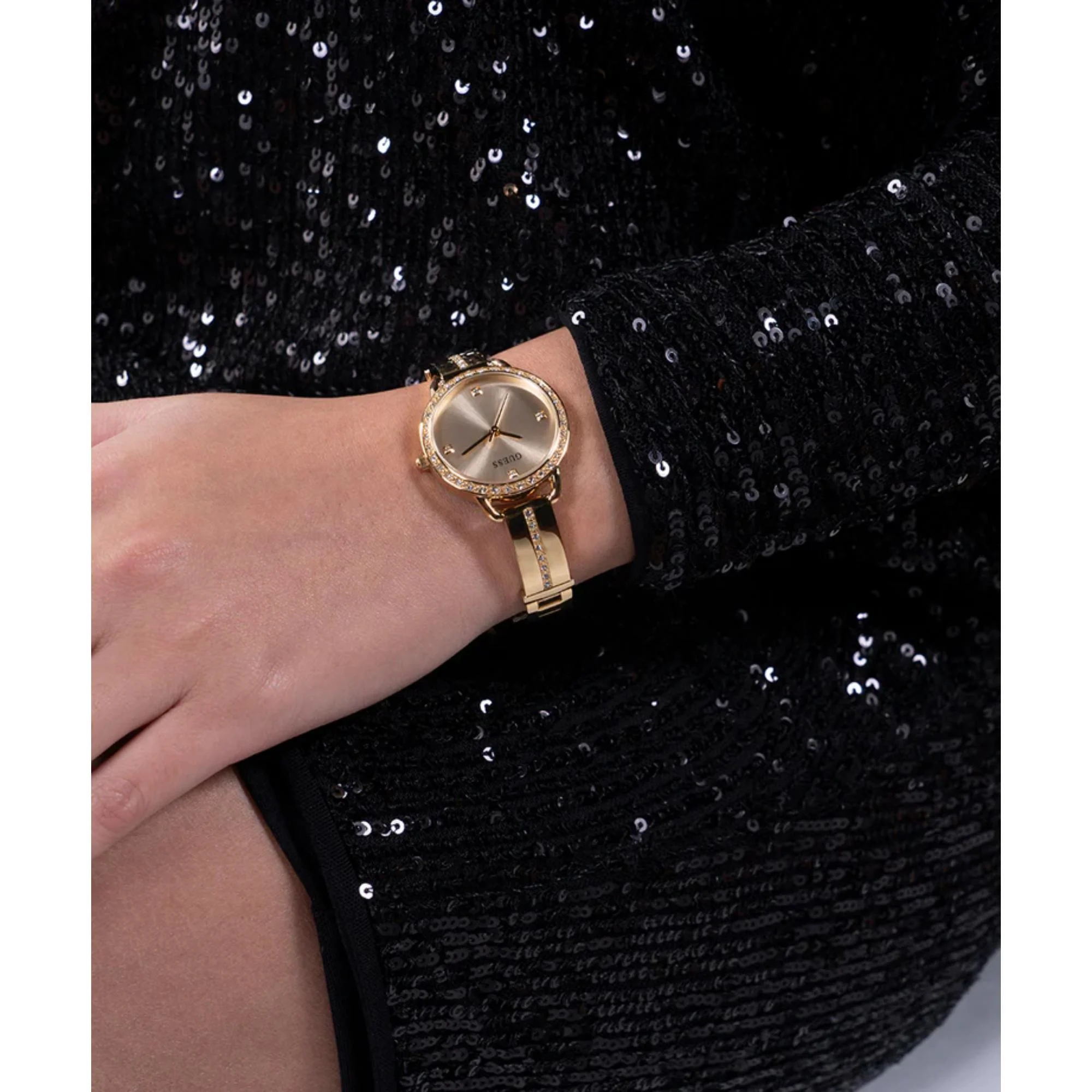 GUESS Ladies Gold Tone Stainless Steel Strap Analog Champagne Dial Watch GW0022L2 - Image 14