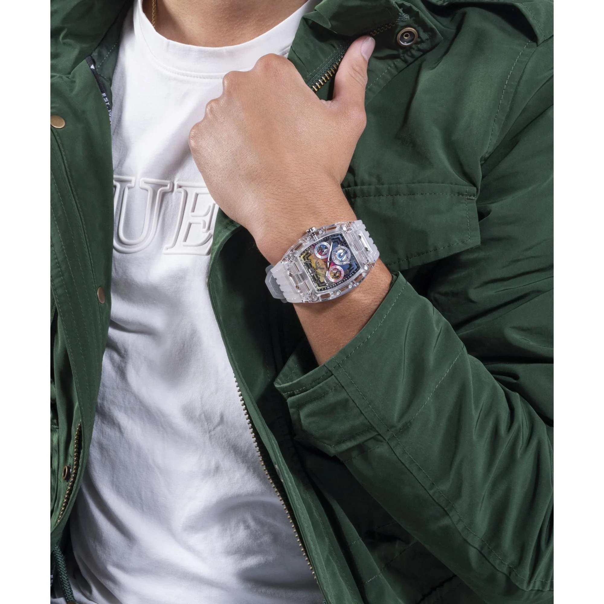 GUESS Men’s Clear Multi-Function Watch with Stainless Steel Strap GW0499G3 - Image 7