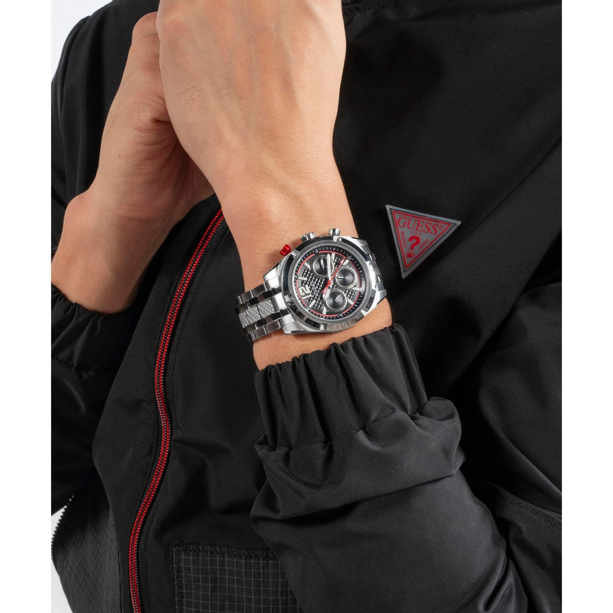 GUESS Silver Tone Multi-Function Black Dial Steel Strap Men's Watch GW0714G1 - Image 2