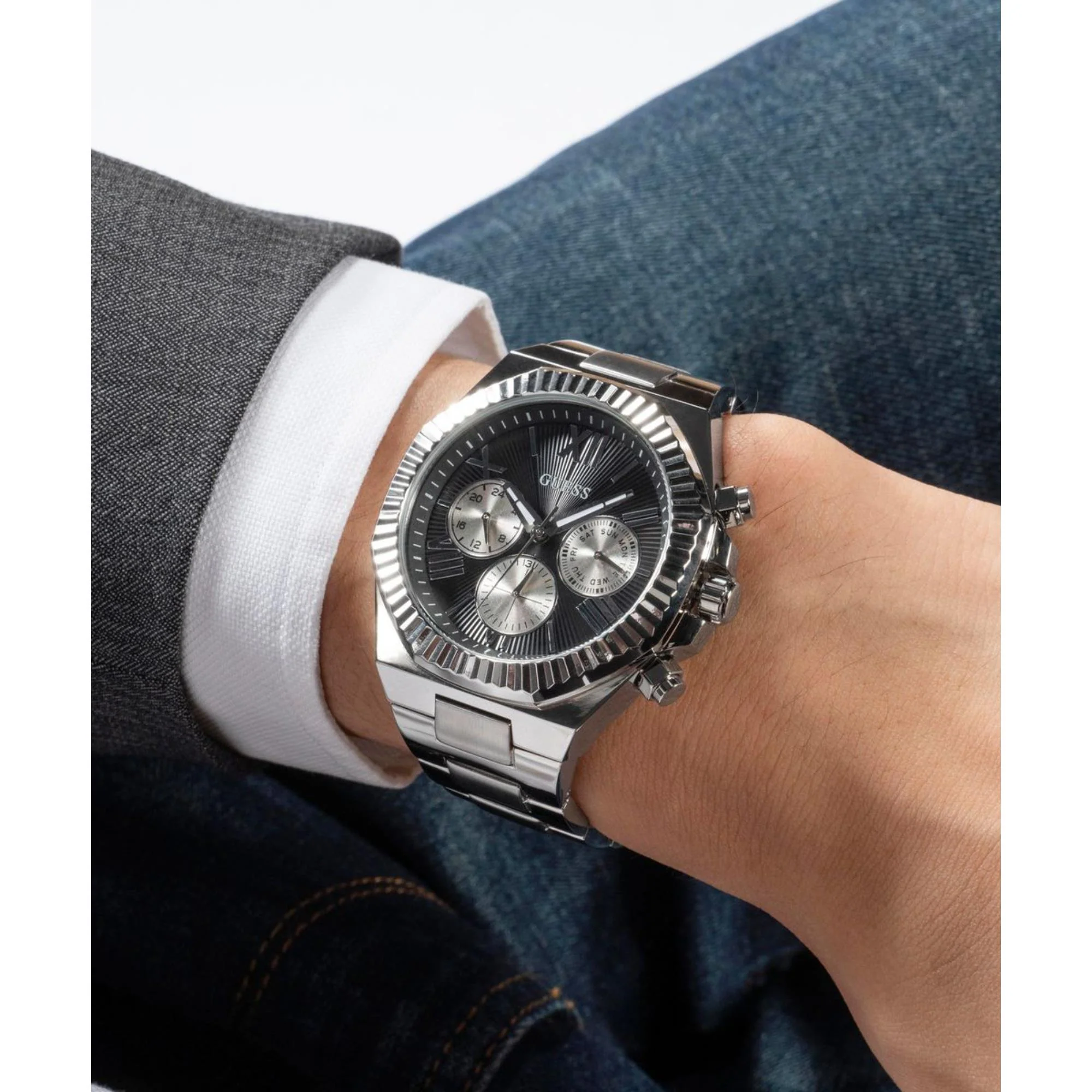 Guess Multifunction Black Dial Stainless Steel Strap Men's Watch GW0703G1 - Image 7