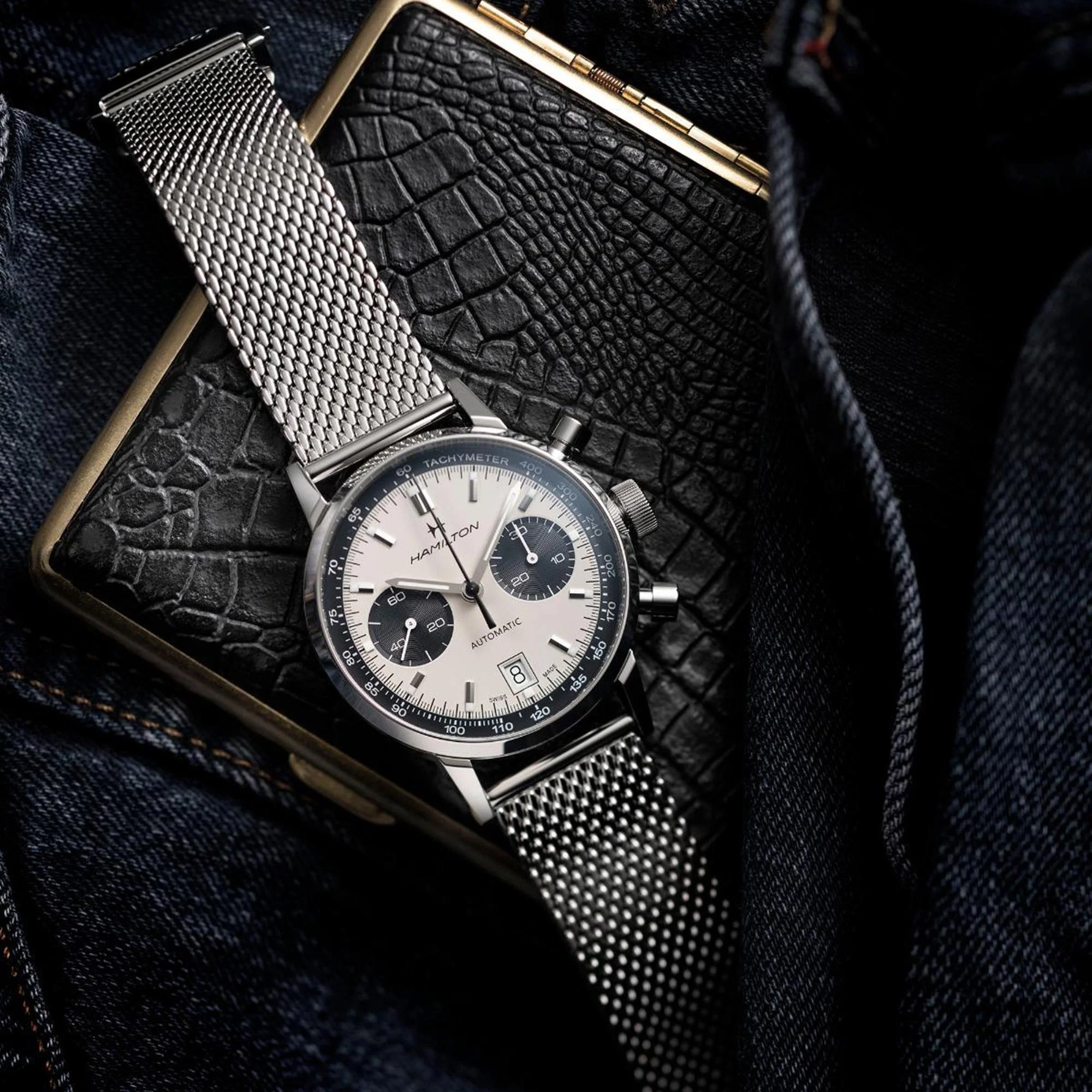 Hamilton American Classic Intra-Matic Auto Chrono White Dial Steel Strap Men's Watch H38416111 - Image 3