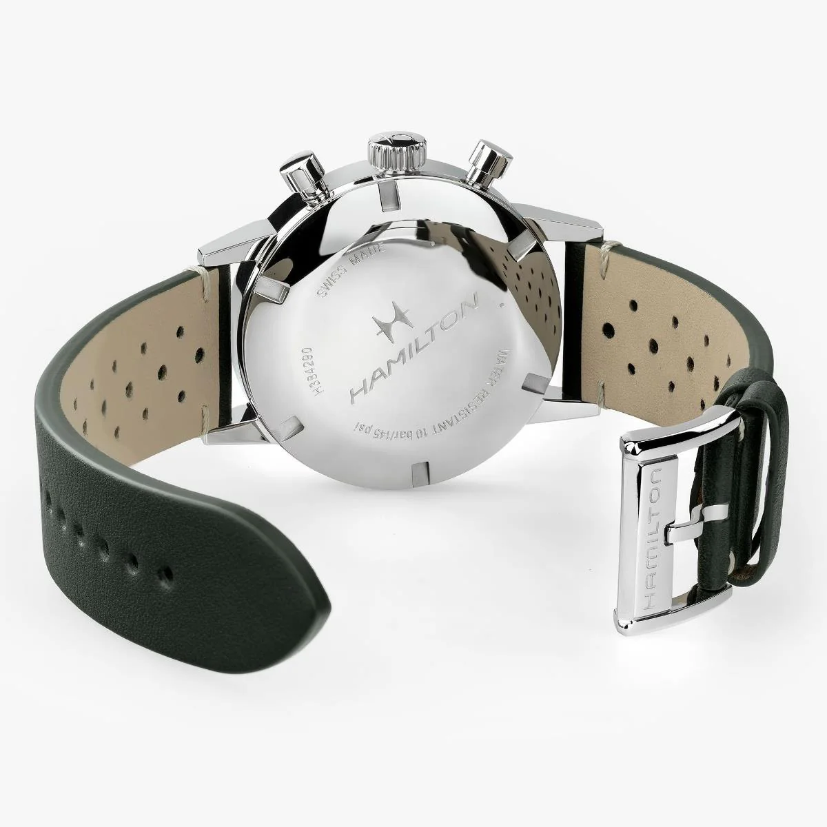 Hamilton American Classic Intra-Matic Chronograph H Green Dial Leather Strap Unisex Watch H38429861 - Image 8