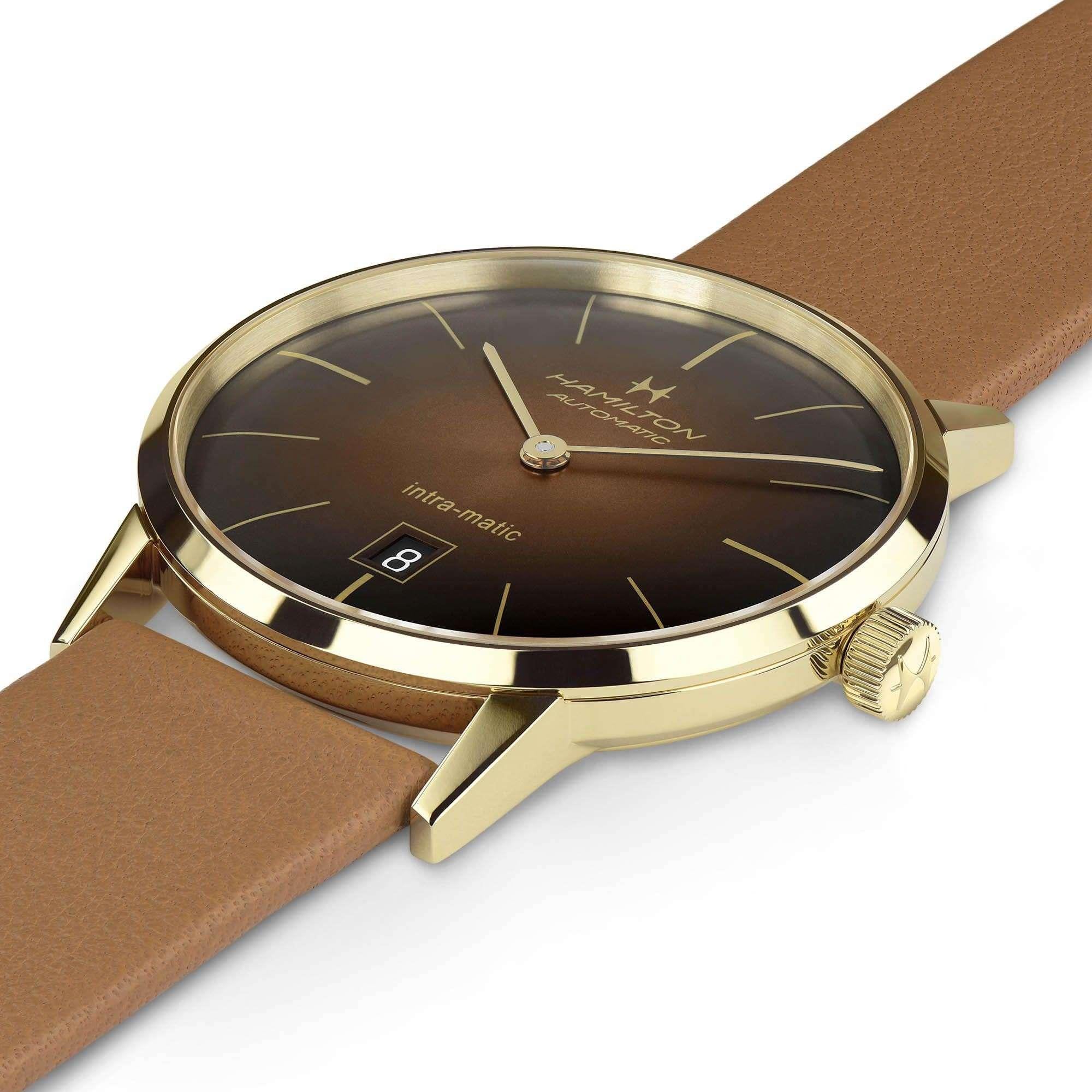 Hamilton American Classic Intra-Matic Automatic Brown Dial Brown Leather Strap Men's Watch H38475501 - Image 6