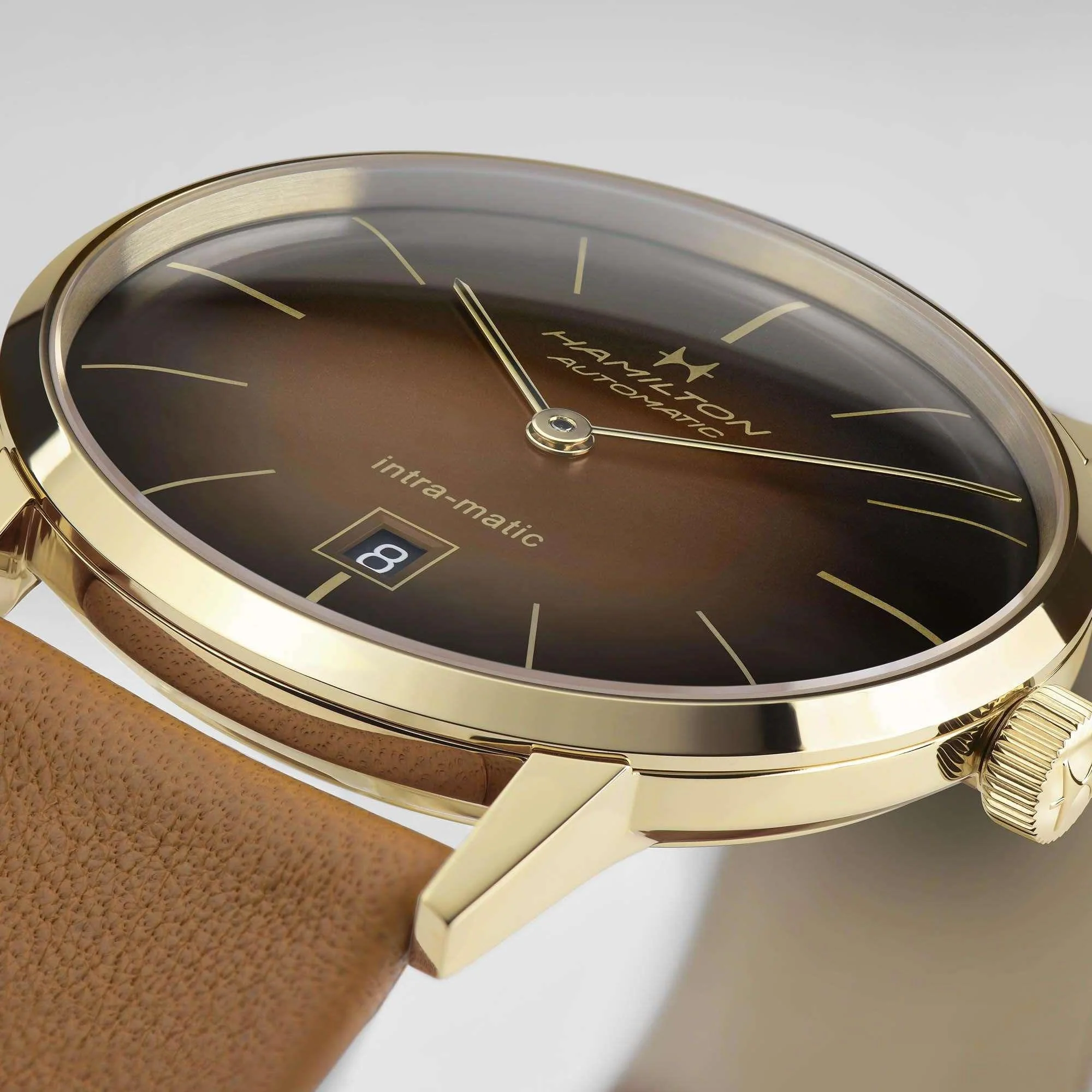 Hamilton American Classic Intra-Matic Automatic Brown Dial Brown Leather Strap Men's Watch H38475501 - Image 8