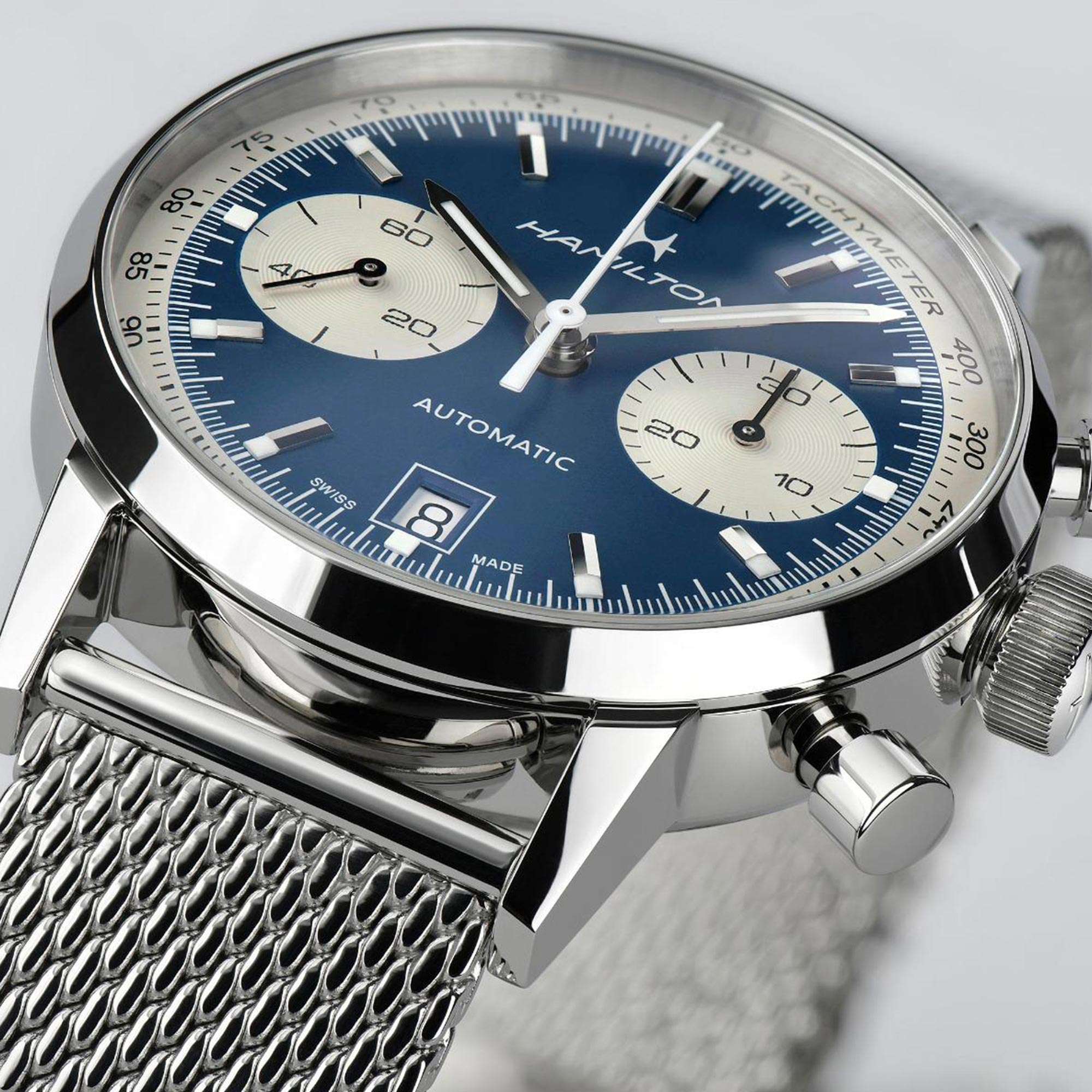 Hamilton American Classic Intra-Matic Automatic Chronograph Blue Dial Milanese Bracelet Men's Watch H38416141 - Image 4
