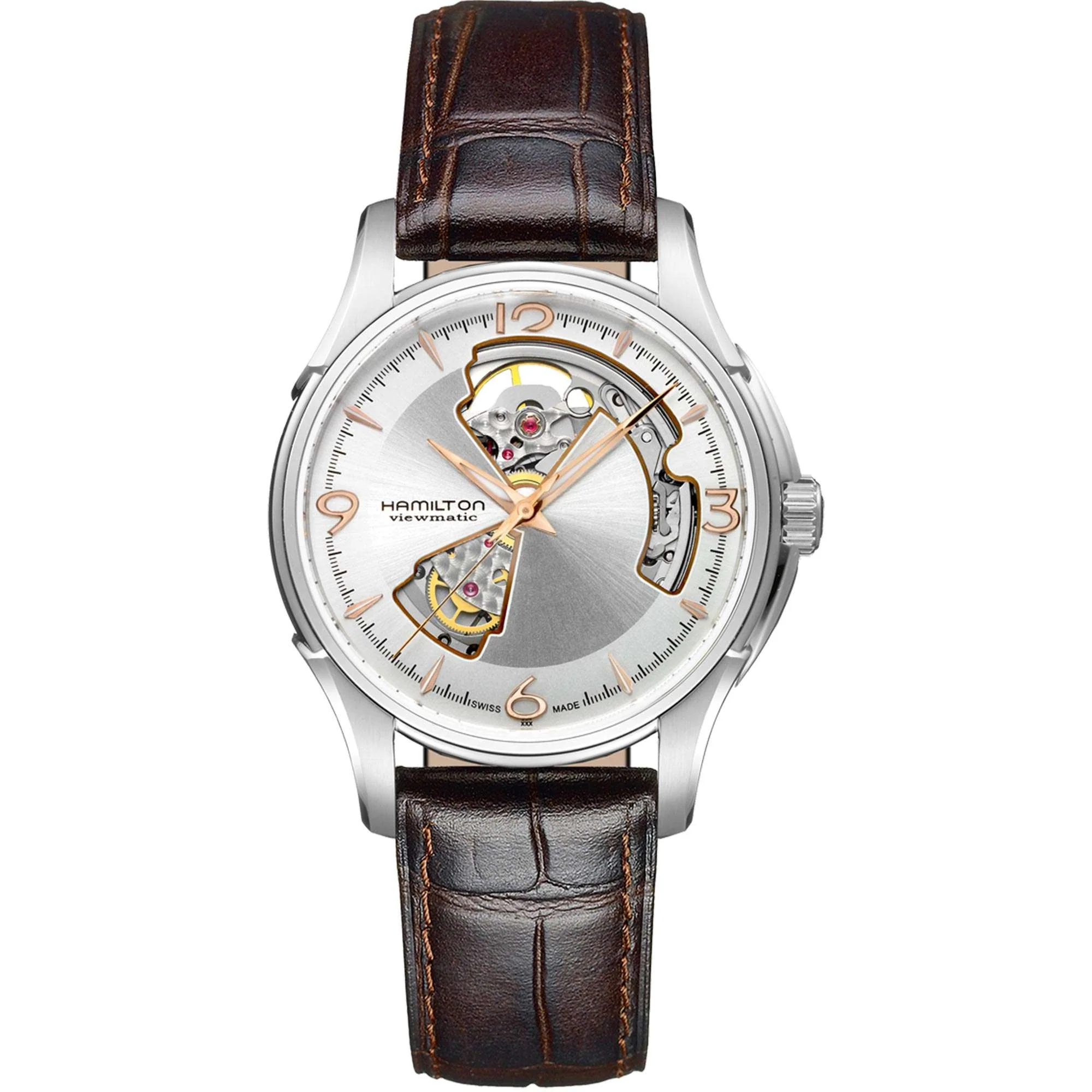 Hamilton Jazzmaster Open Heart Automatic Silver Dial Brown Leather Strap Men's Watch H32565555 - Image 4