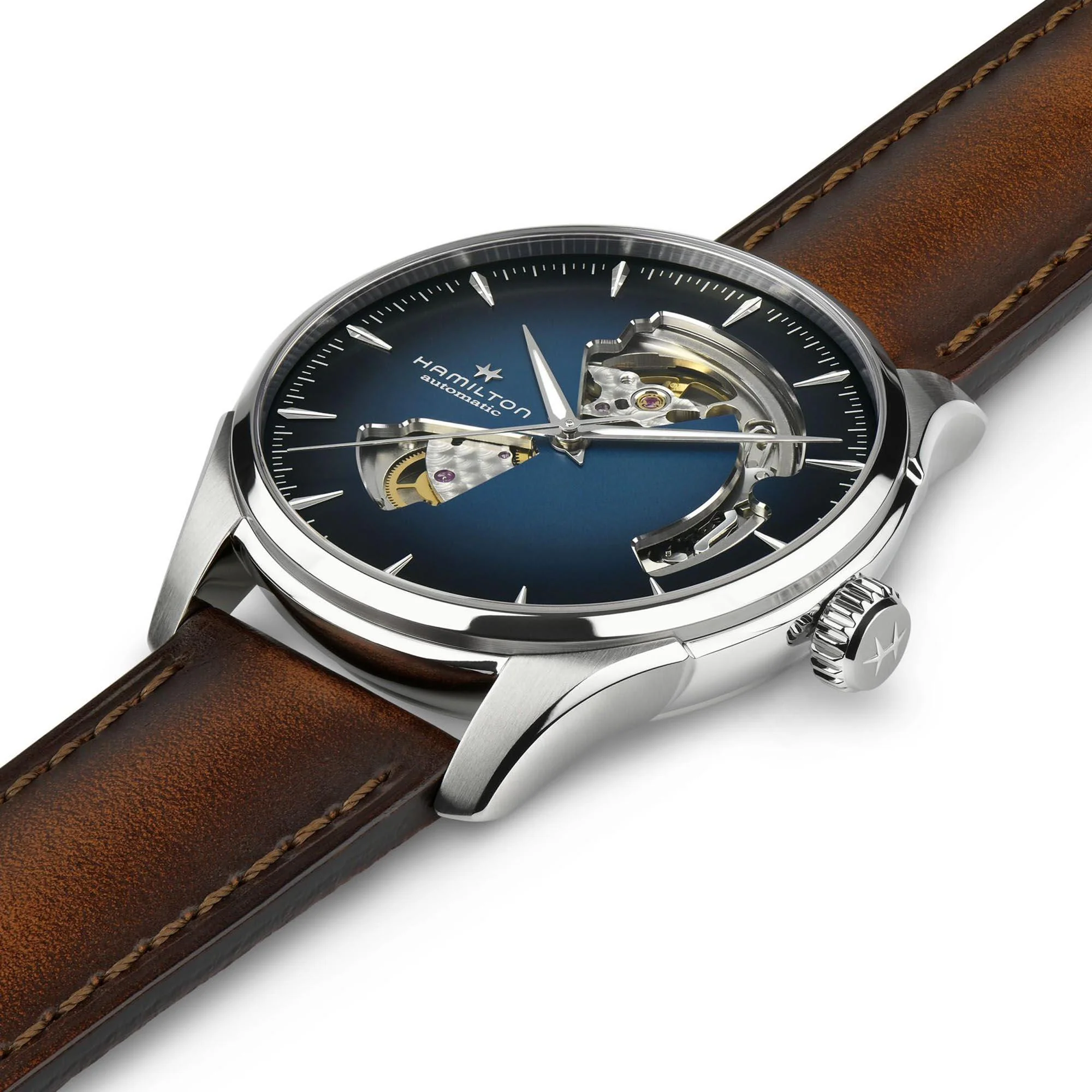Hamilton Jazzmaster Open Heart Automatic Blue Dial Leather Strap Men's Dress Watch H32675540 - Image 4
