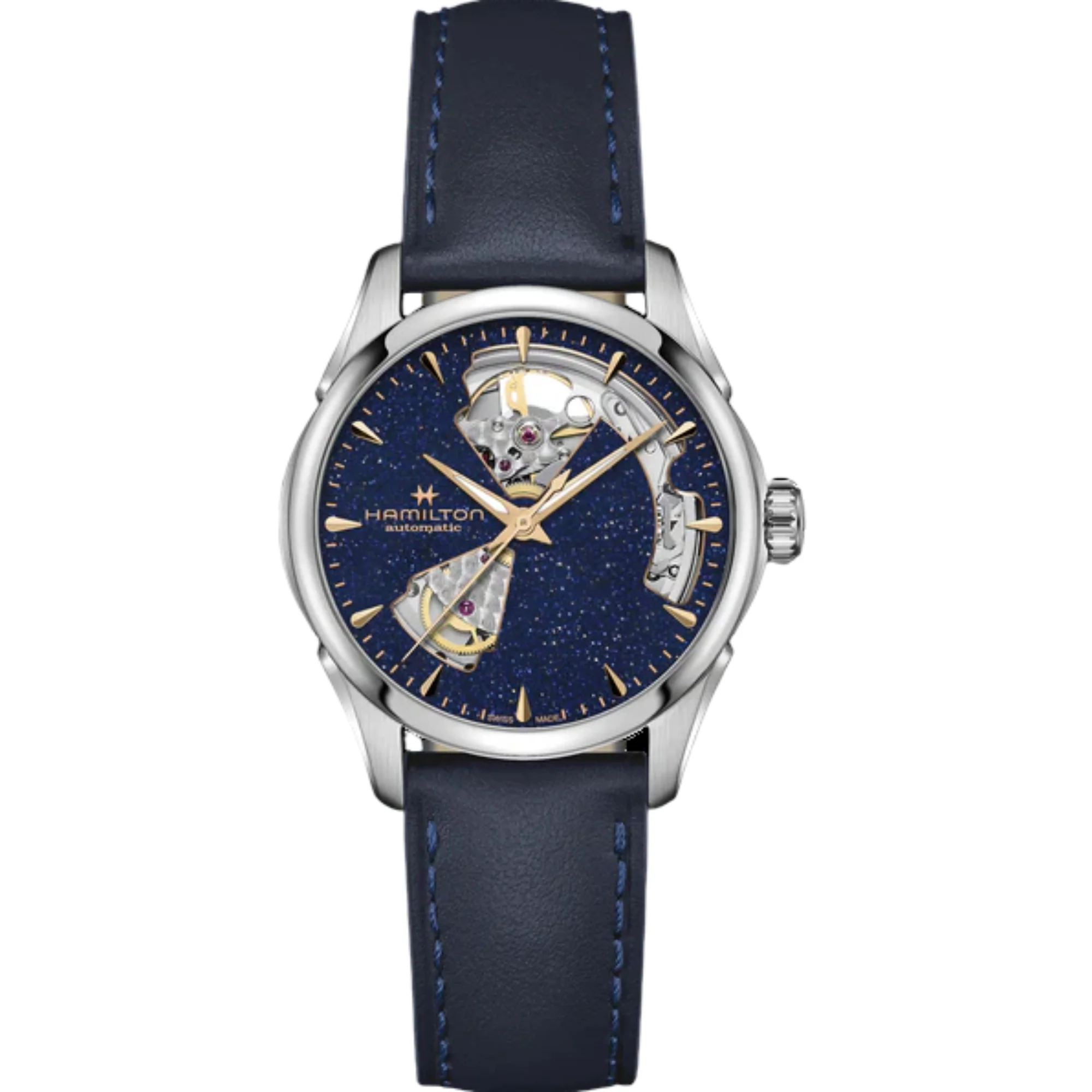 Hamilton Jazzmaster Open Heart Auto Lady Blue Dial Leather Strap Unisex Watch H32215642