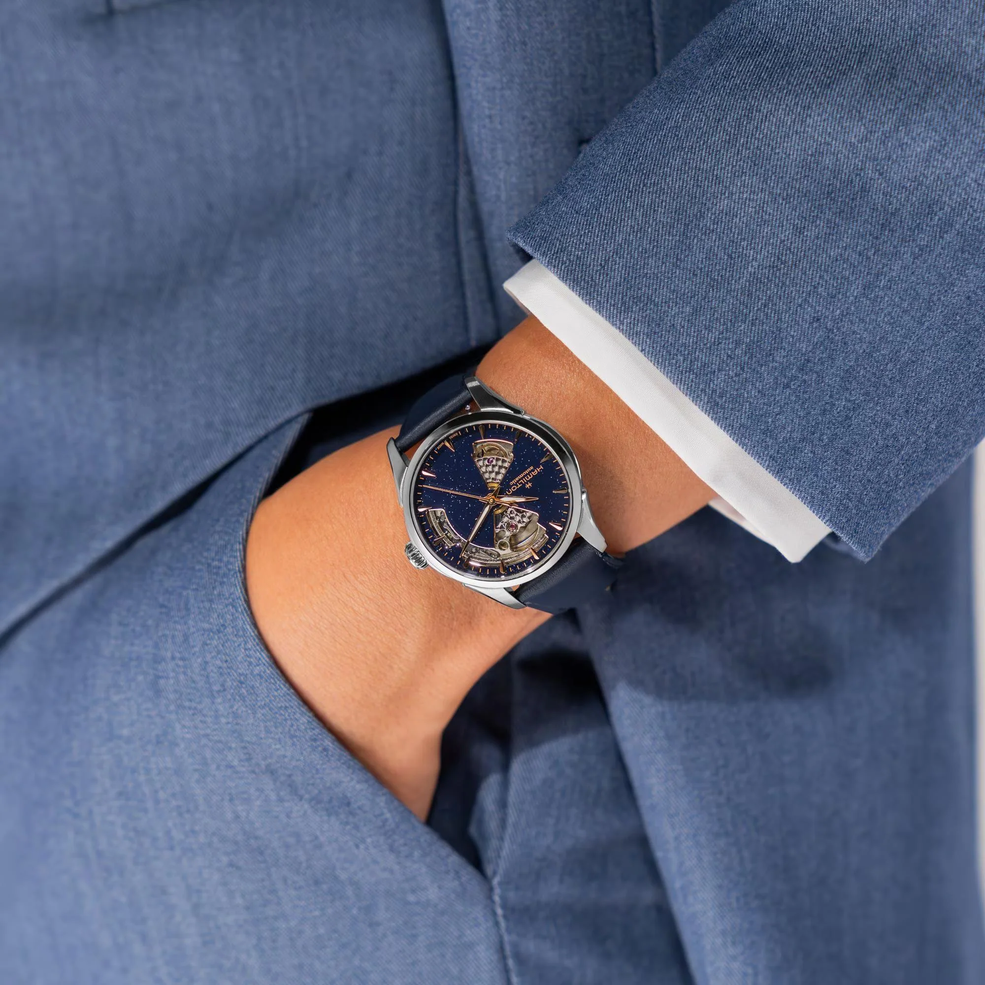 Hamilton Jazzmaster Open Heart Auto Lady Blue Dial Leather Strap Unisex Watch H32215642 - Image 15