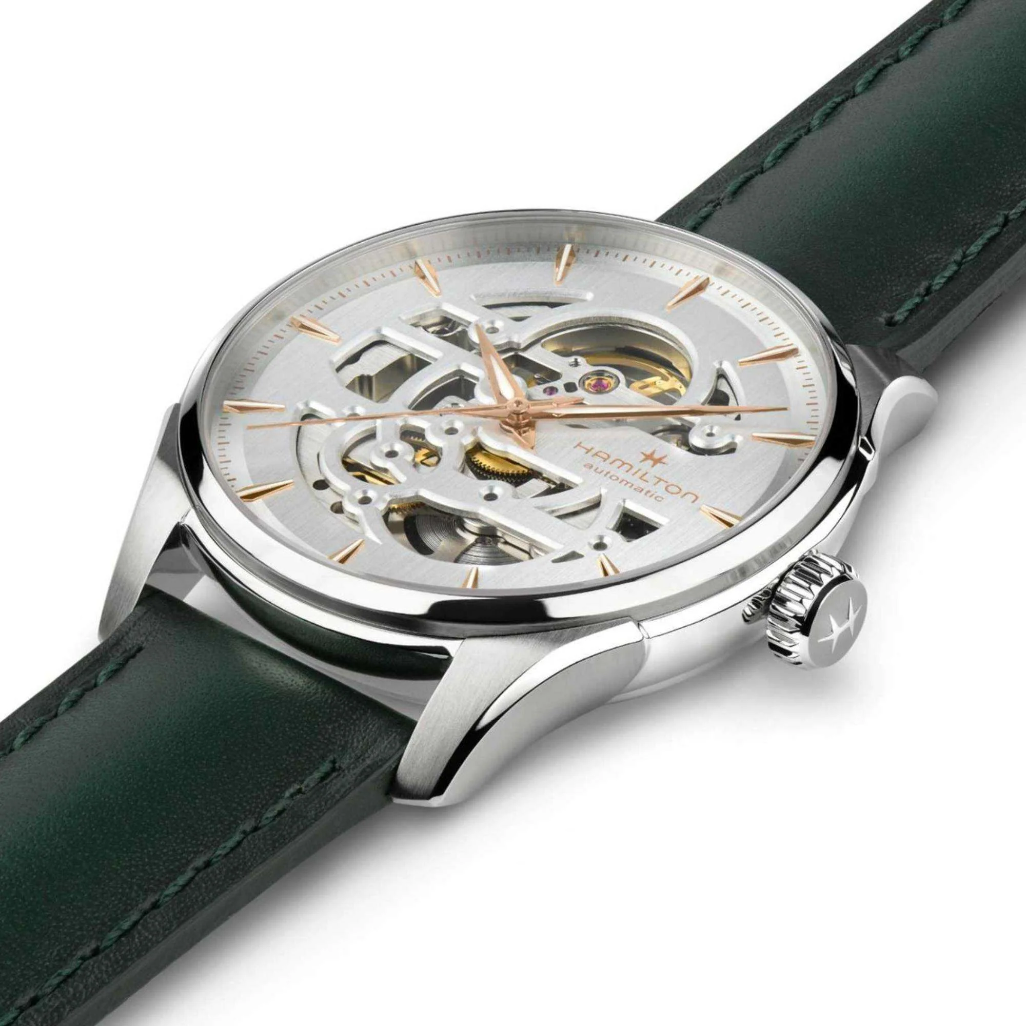 Hamilton Jazzmaster Skeleton Automatic White Dial Green Leather Strap Men's Watch H42535810 - Image 4