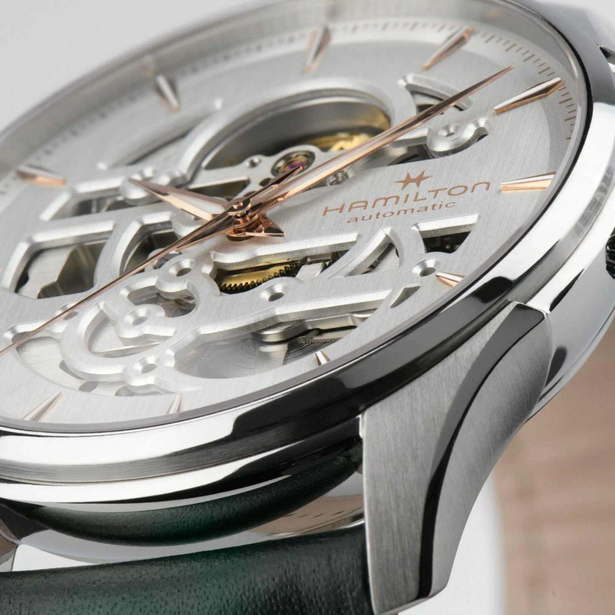 Hamilton Jazzmaster Skeleton Automatic White Dial Green Leather Strap Men's Watch H42535810 - Image 5