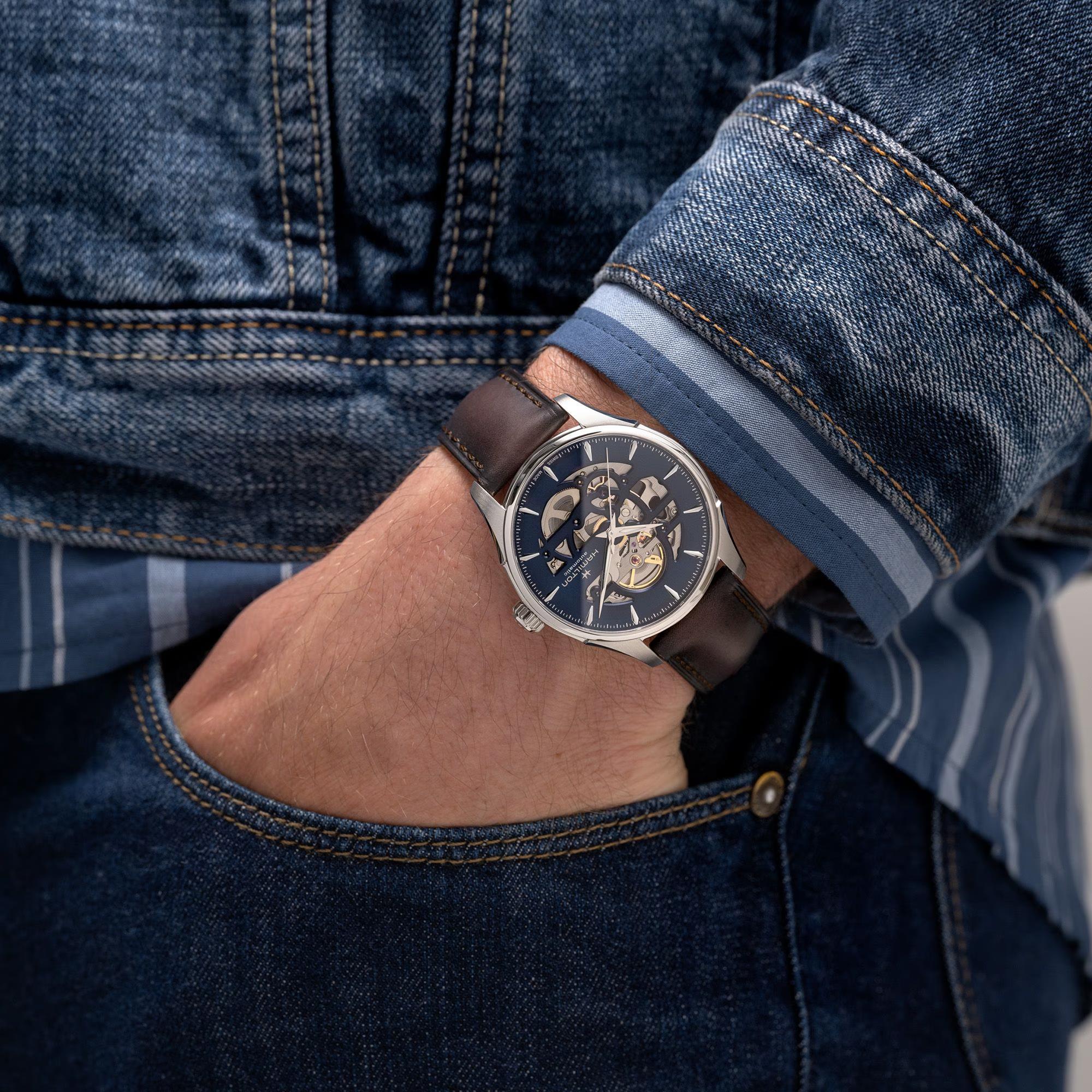 Hamilton Jazzmaster Skeleton Automatic Blue Dial Leather Strap Men's Watch H42535541 - Image 2