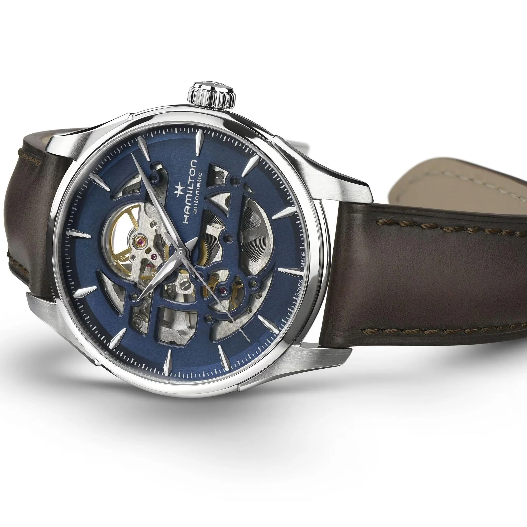 Hamilton Jazzmaster Skeleton Automatic Blue Dial Leather Strap Men's Watch H42535541 - Image 4