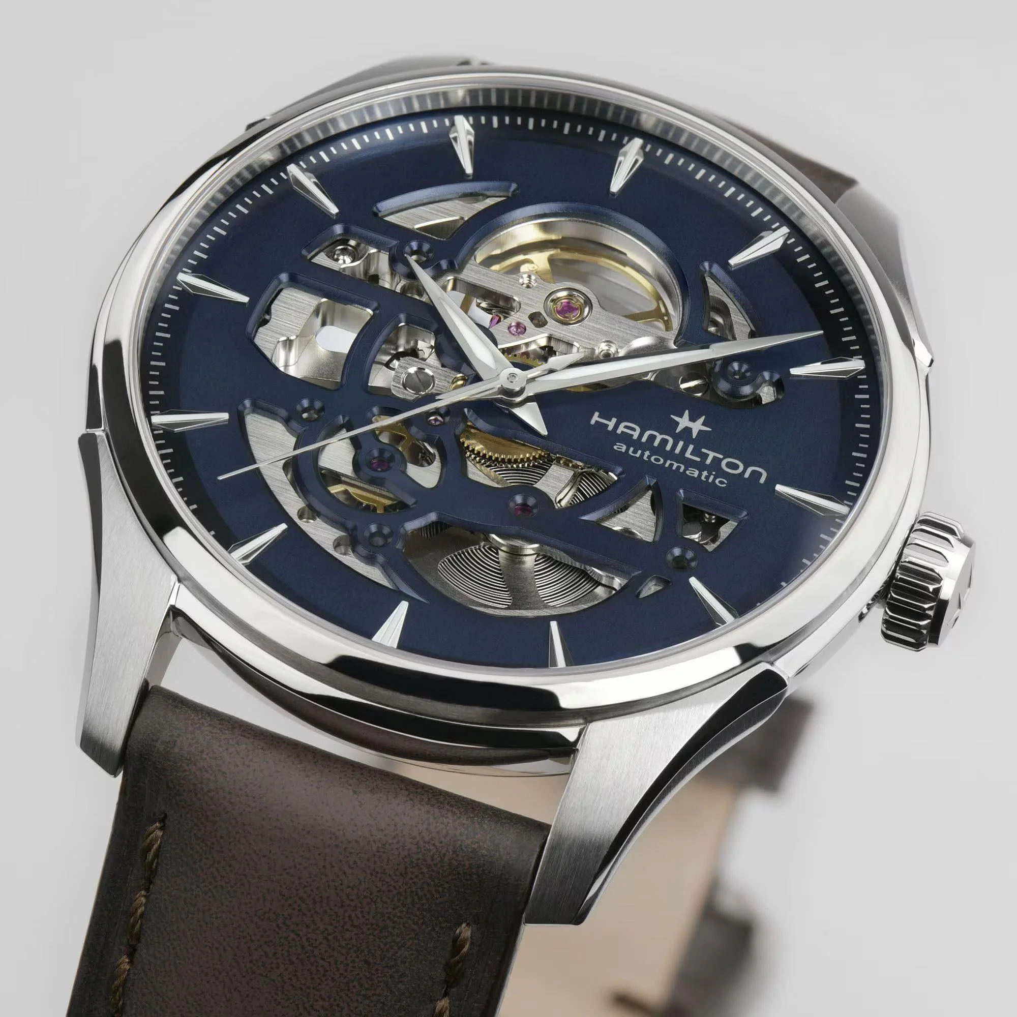 Hamilton Jazzmaster Skeleton Automatic Blue Dial Leather Strap Men's Watch H42535541 - Image 5