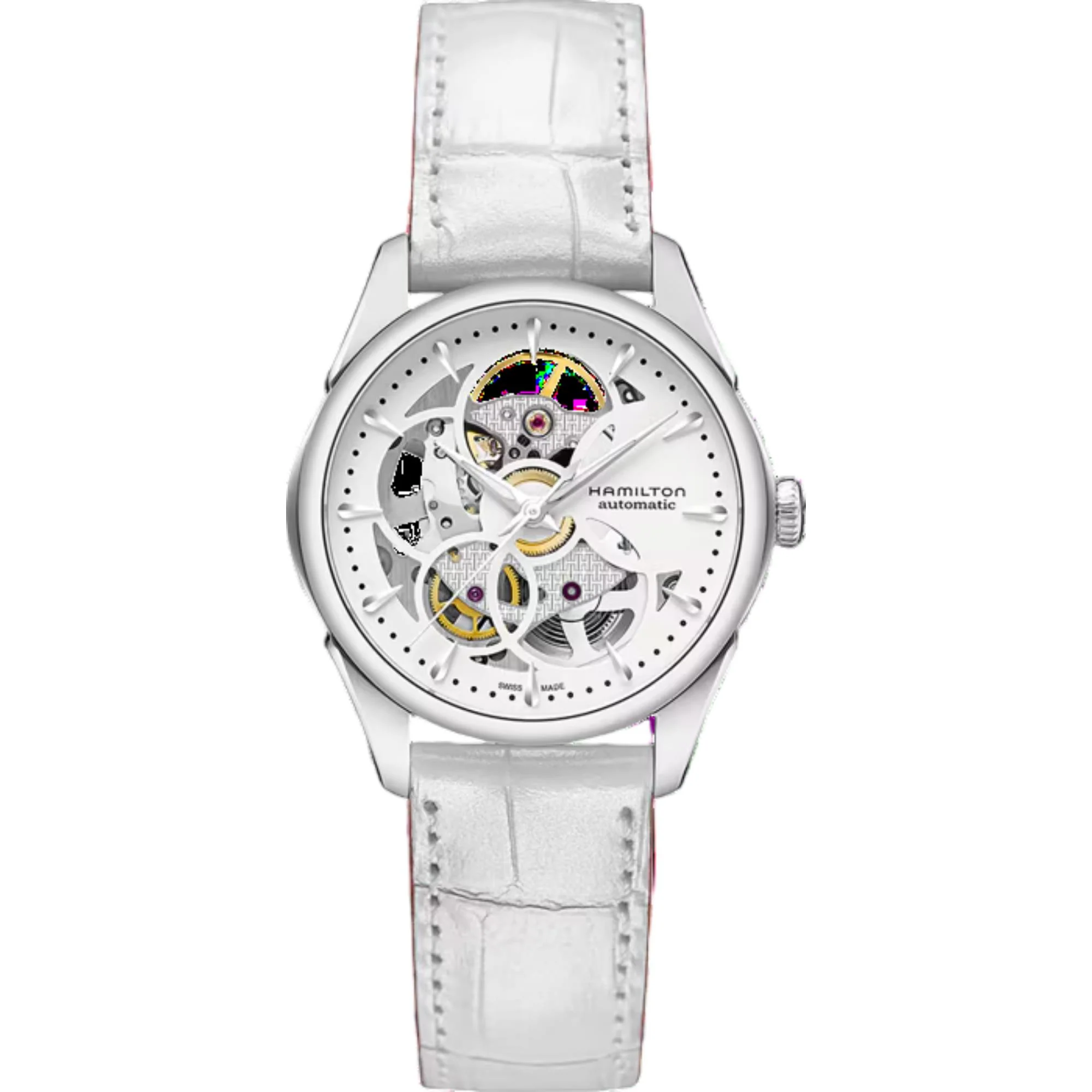 Hamilton Jazzmaster Skeleton Automatic White Dial Leather Strap Women's Watch H32405811
